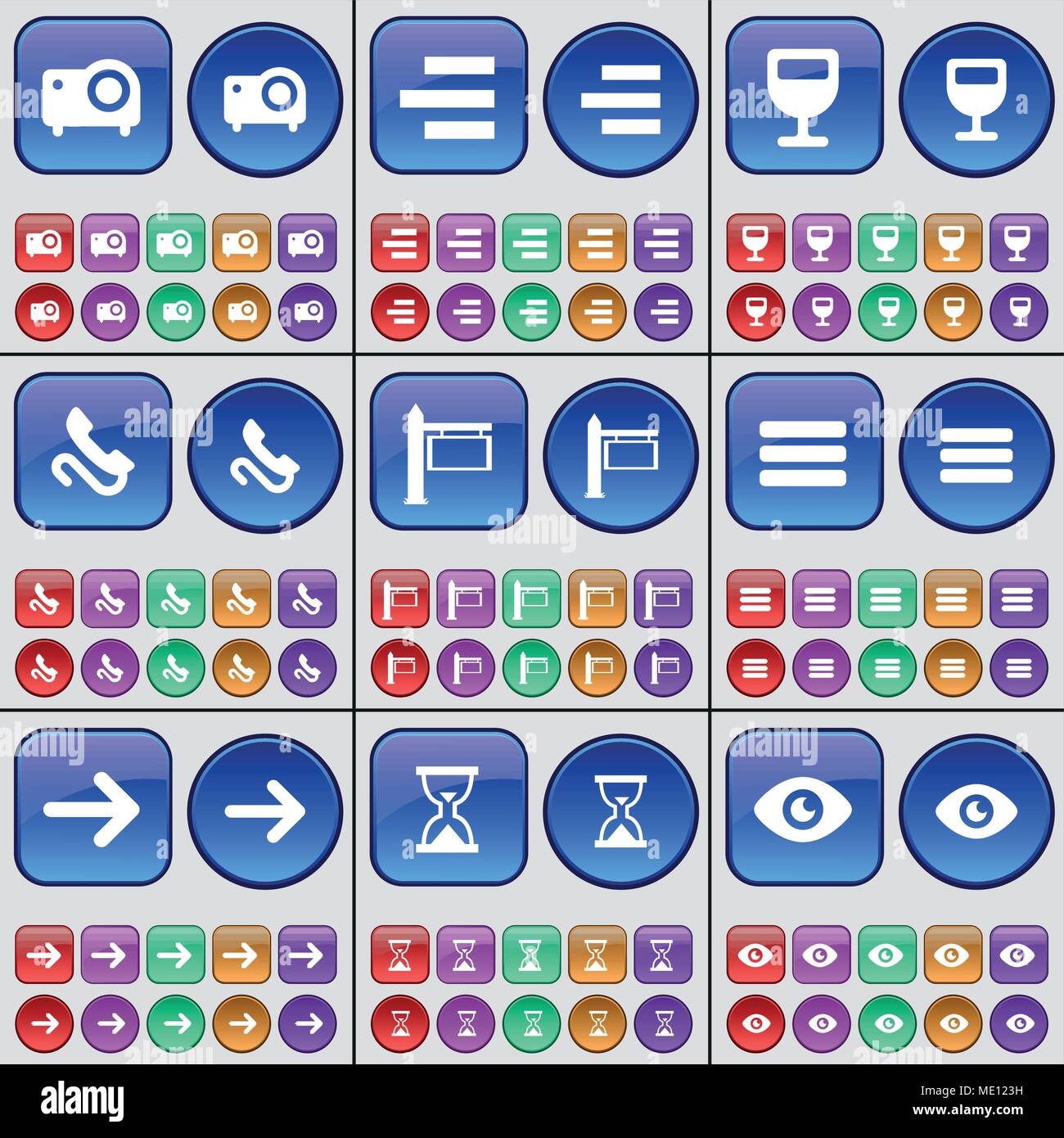 Projector, List, Wineglass, Receiver, Signpost, List, Arrow right