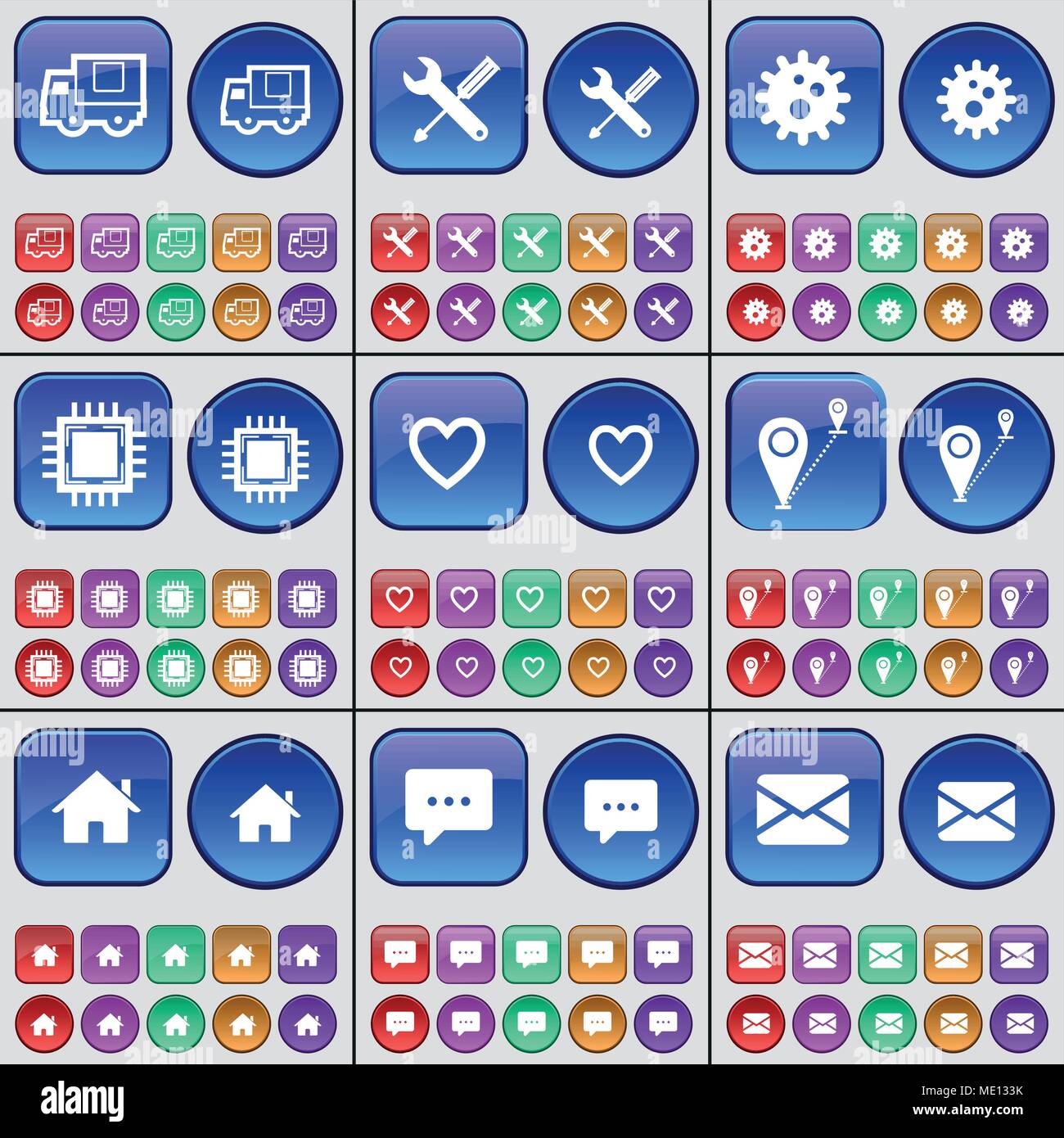 Track Routing Buttons Truck, Wrench, Gear, Processor, Heart, Route, House, Chat bubble ...