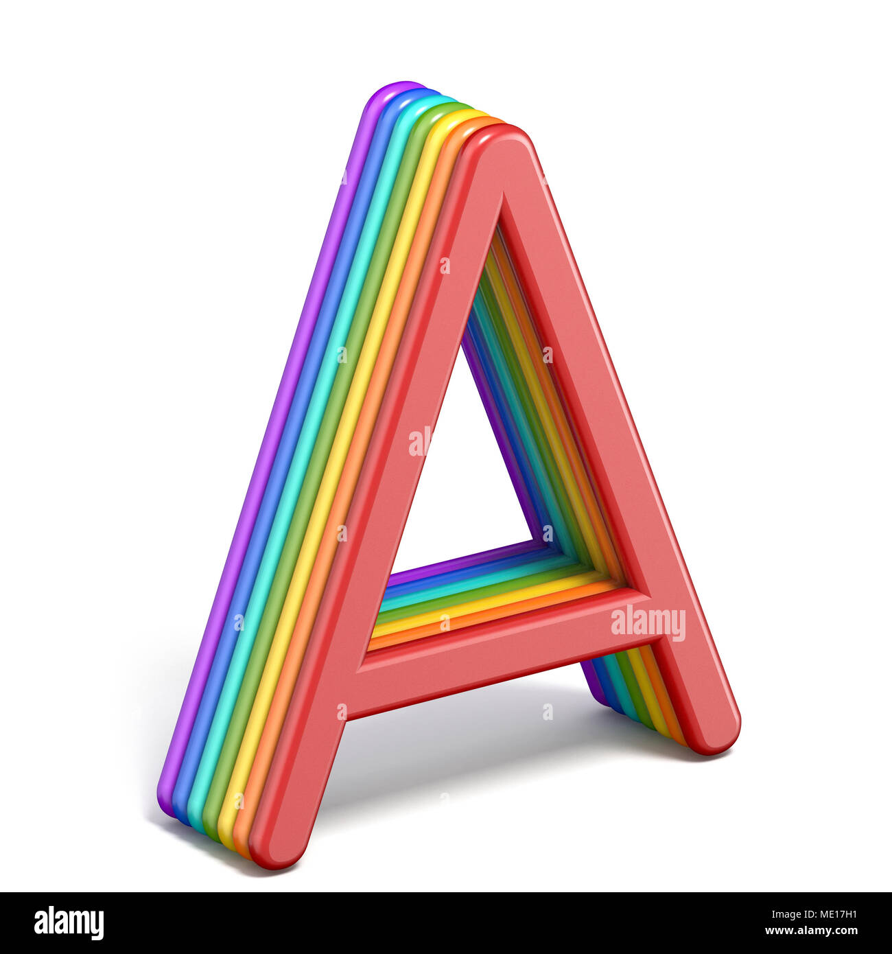 Rainbow font letter A 3D rendering illustration isolated on white background Stock Photo