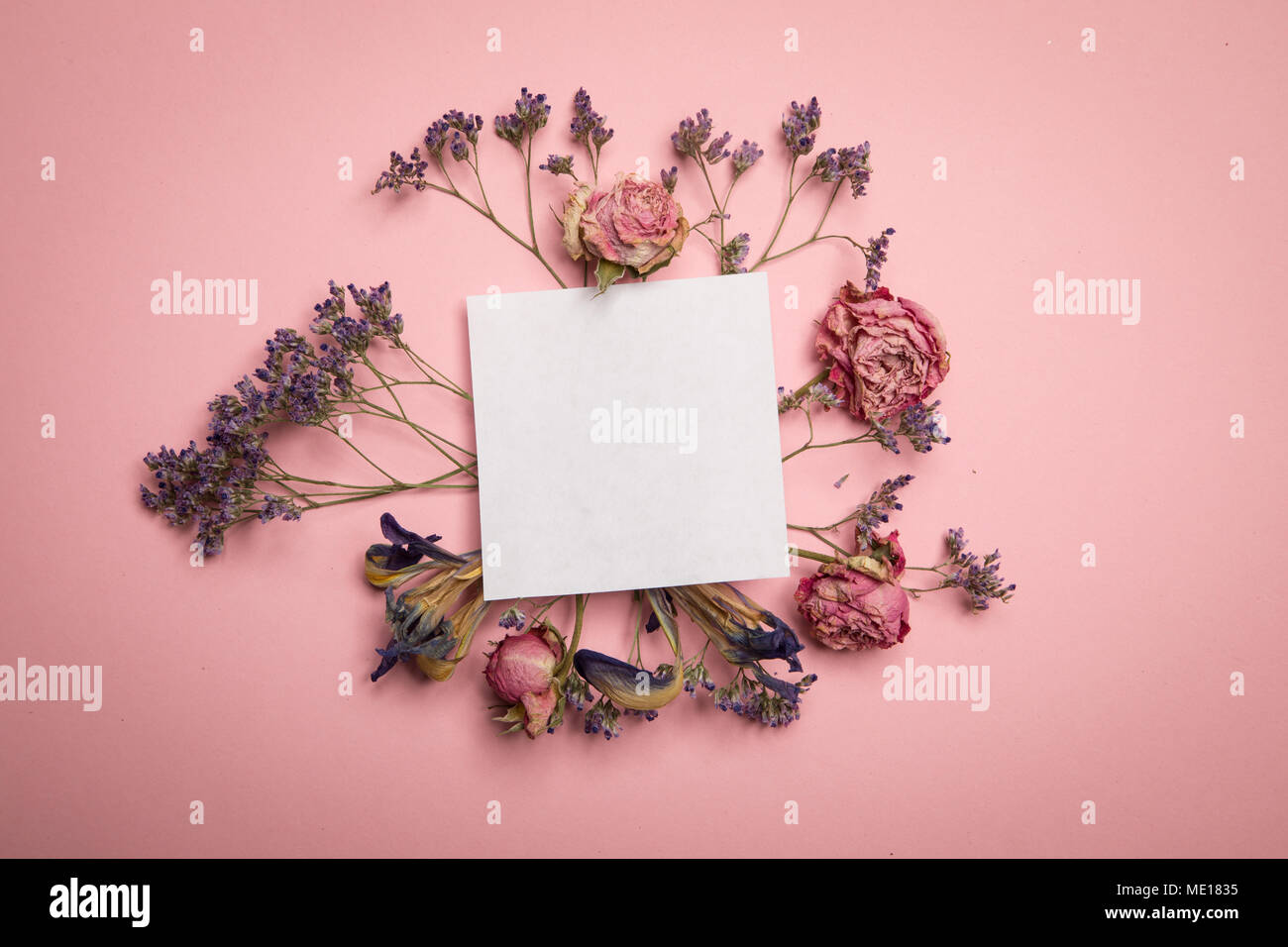 Card with dried flowers Stock Photo