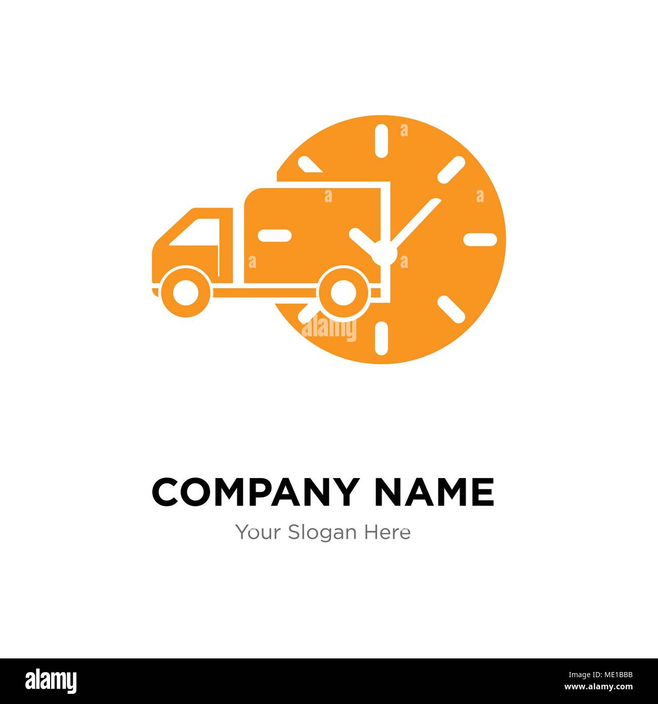 Delivery truck with circular clock company logo design template, Business corporate vector icon Stock Vector