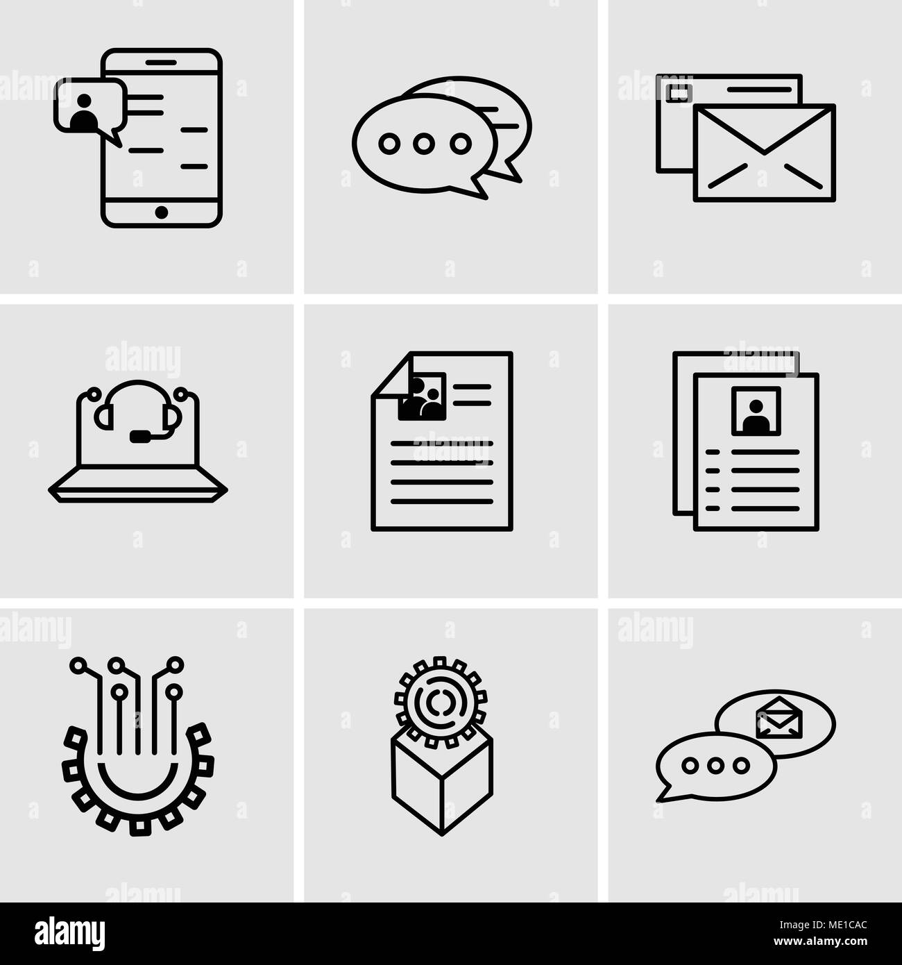 Set Of 9 simple editable icons such as email chat, Development, Settings, Flyer, Call Center, Mail, Chat, Chat in Smartphone, can be used for mobile,  Stock Vector