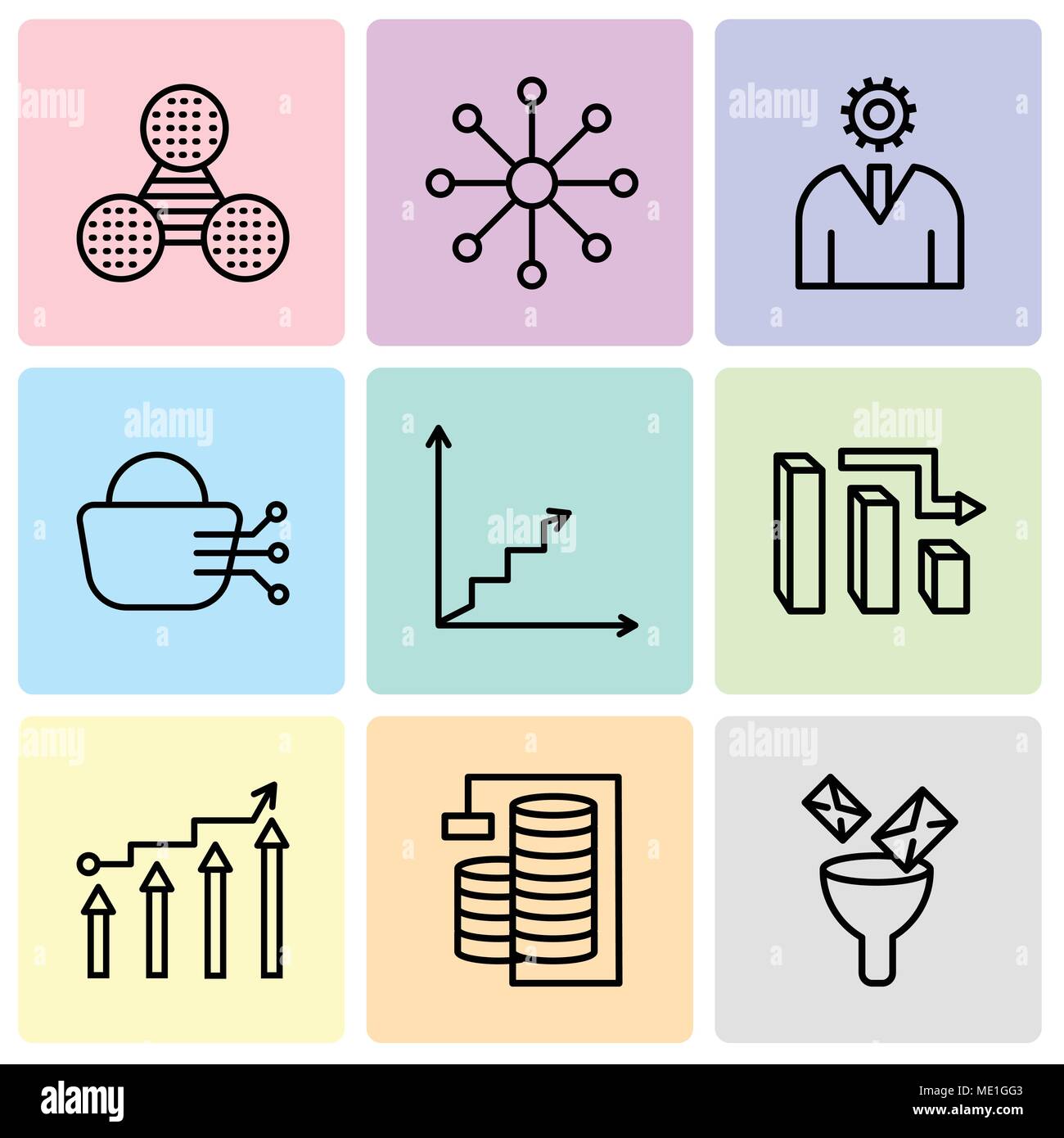 Set Of 9 simple editable icons such as Mail Funneling, Database