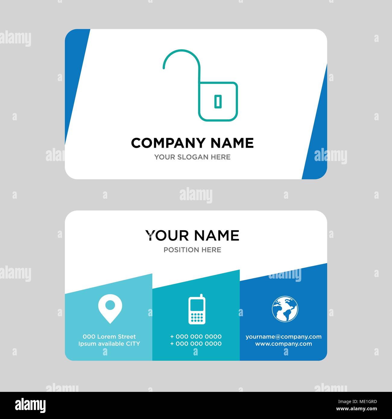 Unlocked padlock business card design template, Visiting for your company, Modern Creative and Clean identity Card Vector Illustration Stock Vector