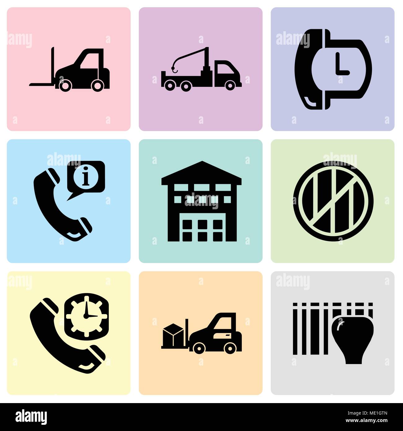 Set Of 9 simple editable icons such as Identification for delivery with bars, Delivery transportation machine, Phone auricular and clock delivery, Woo Stock Vector