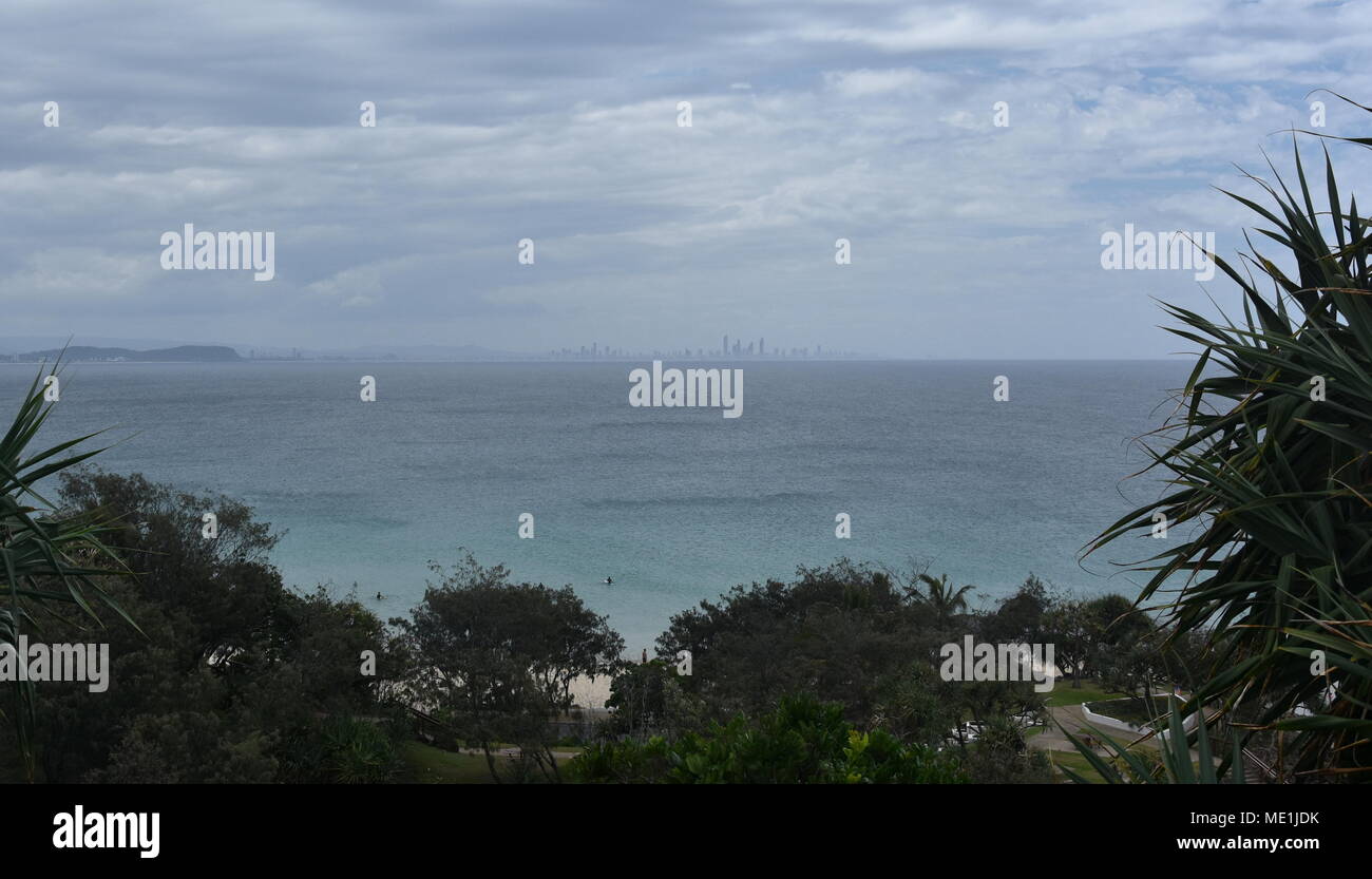 Gold Coast skyline view from Rainbow Bay lookout in Pat Fagan Park (Coolangatta, Queensland Australia) Stock Photo