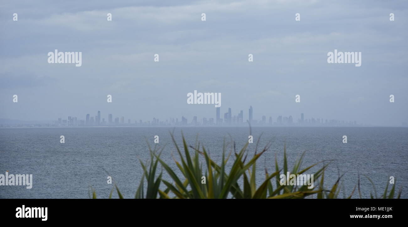 Gold Coast skyline view from Rainbow Bay lookout in Pat Fagan Park (Coolangatta, Queensland Australia) Stock Photo