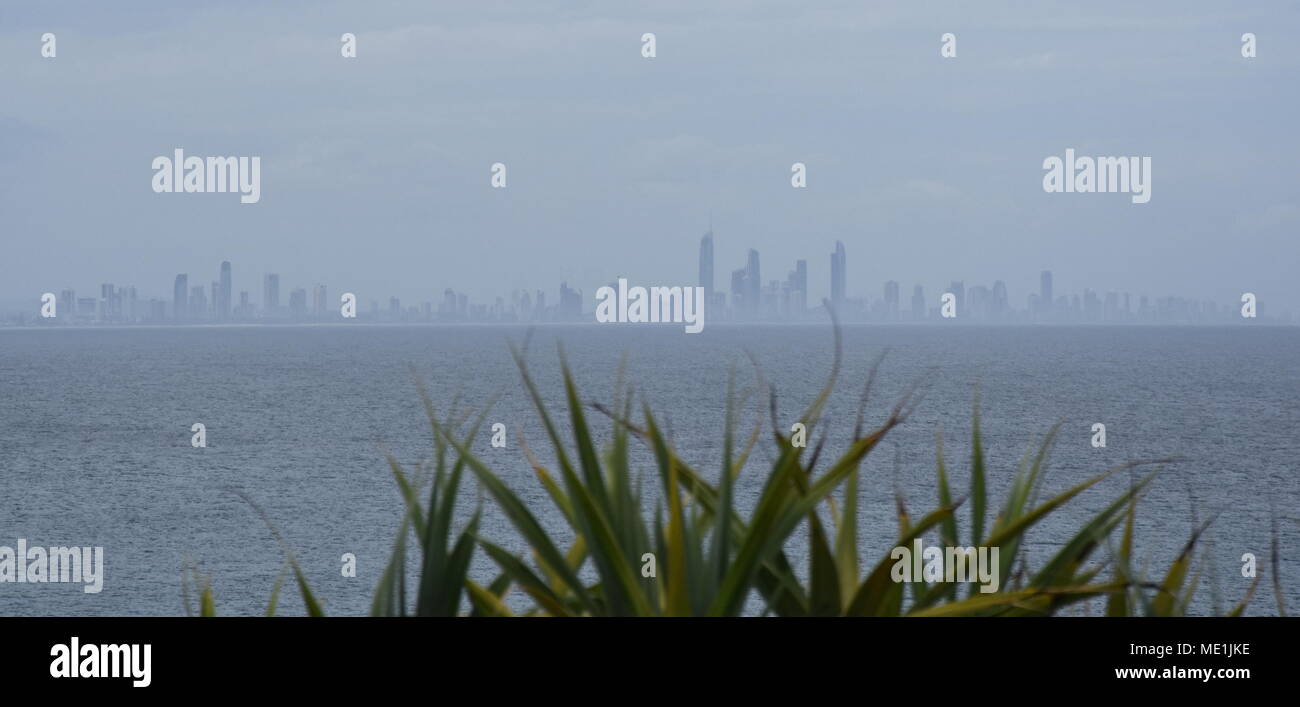 Gold Coast skyline view from Rainbow Bay lookout in Pat Fagan Park (Coolangatta, Queensland Australia) Stock Photo
