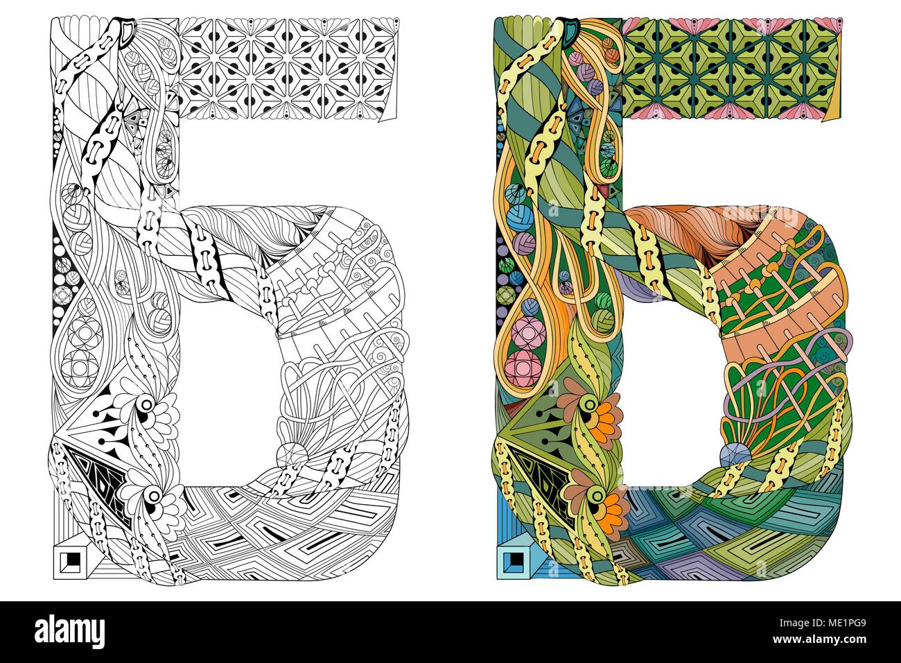 Handpainted art design. Letter cyrillic zentangle object. Colored and