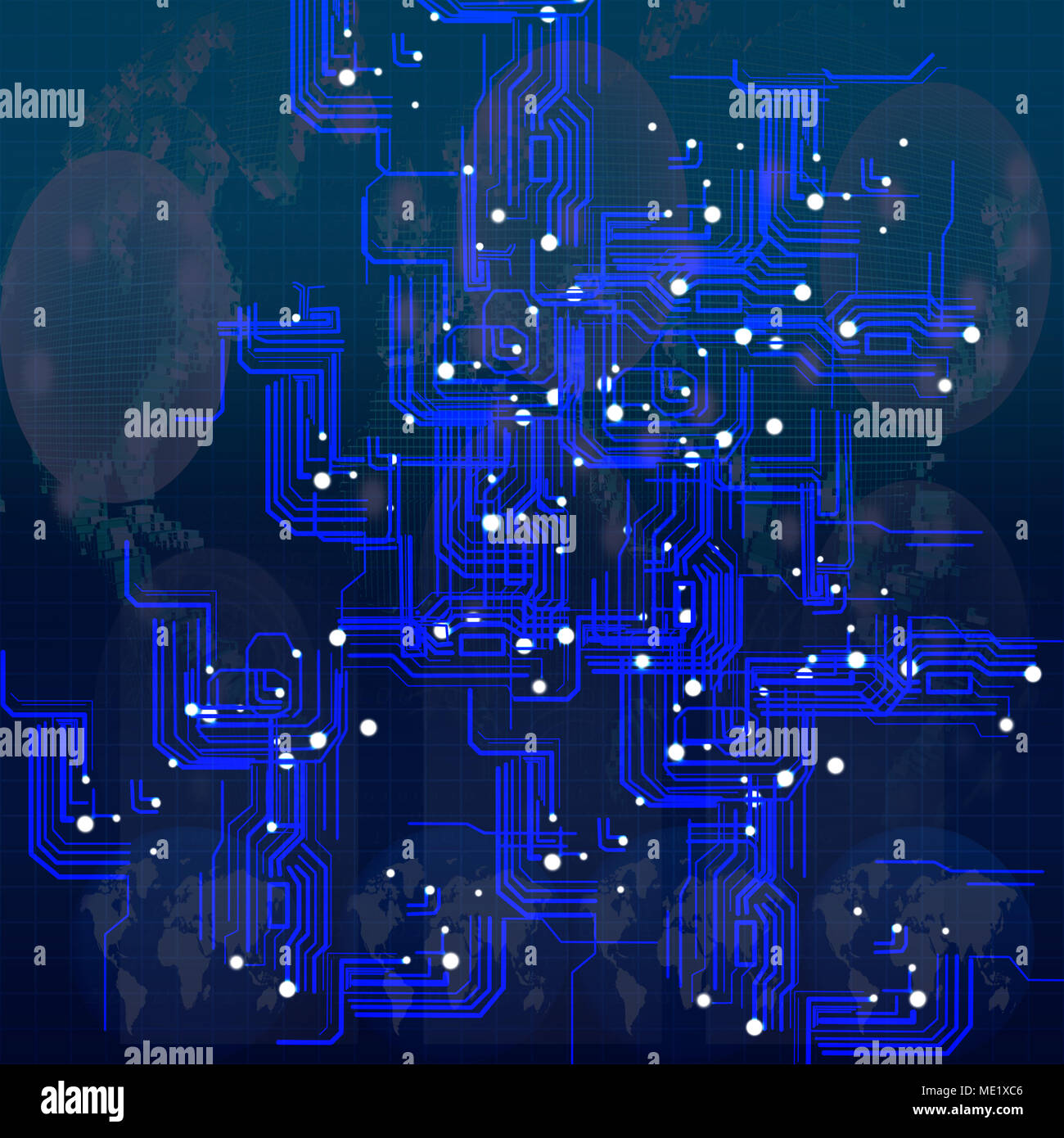 circuit of modern electronic technology on world map use for technology