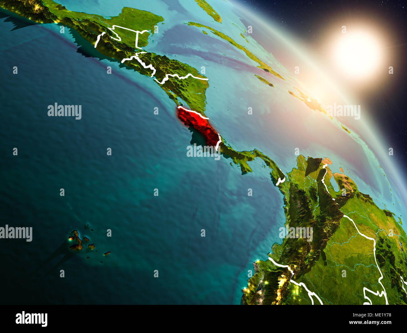 Sunset above Costa Rica from space on planet Earth with visible country ...