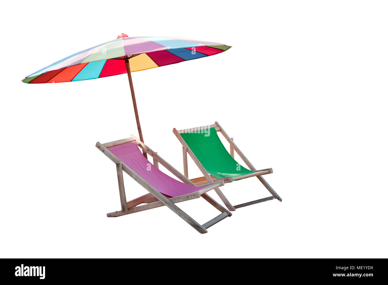 Umbrella And Couples Wood Chairs Beach Isolated White For