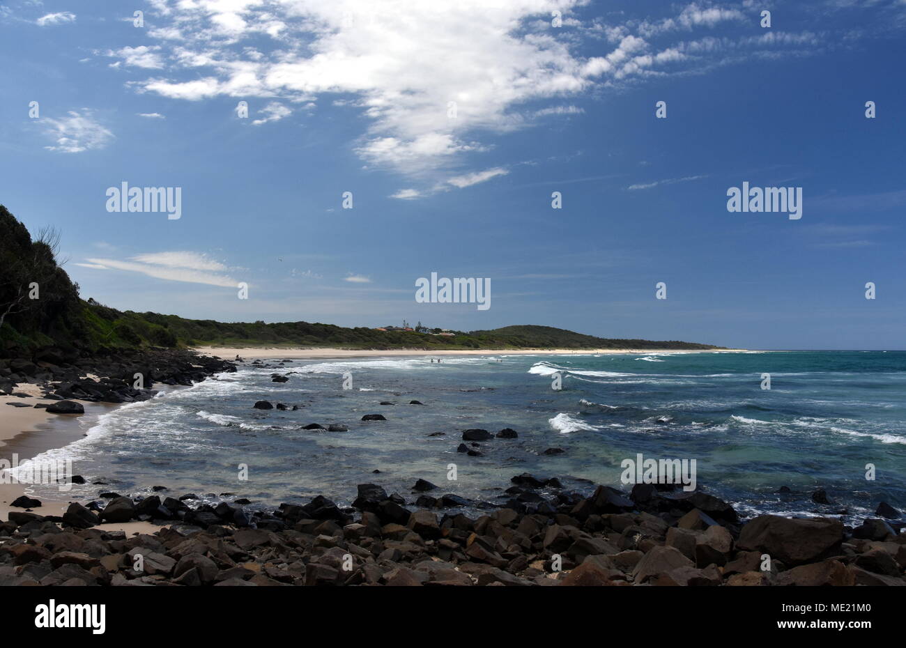 Angels beach on a sunny day, view from Black Head, East Ballina, NSW, Australia. Stock Photo