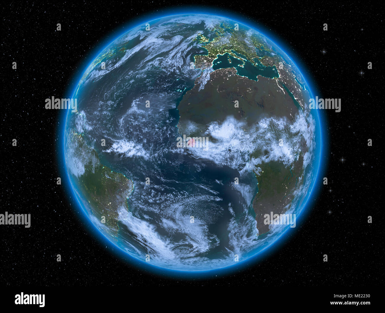 Night view of Sierra Leone highlighted in red on planet Earth with ...