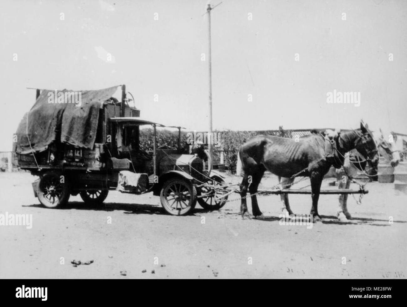 Team of horses towing a Model T Ford trucks, ca1930 Stock Photo Alamy