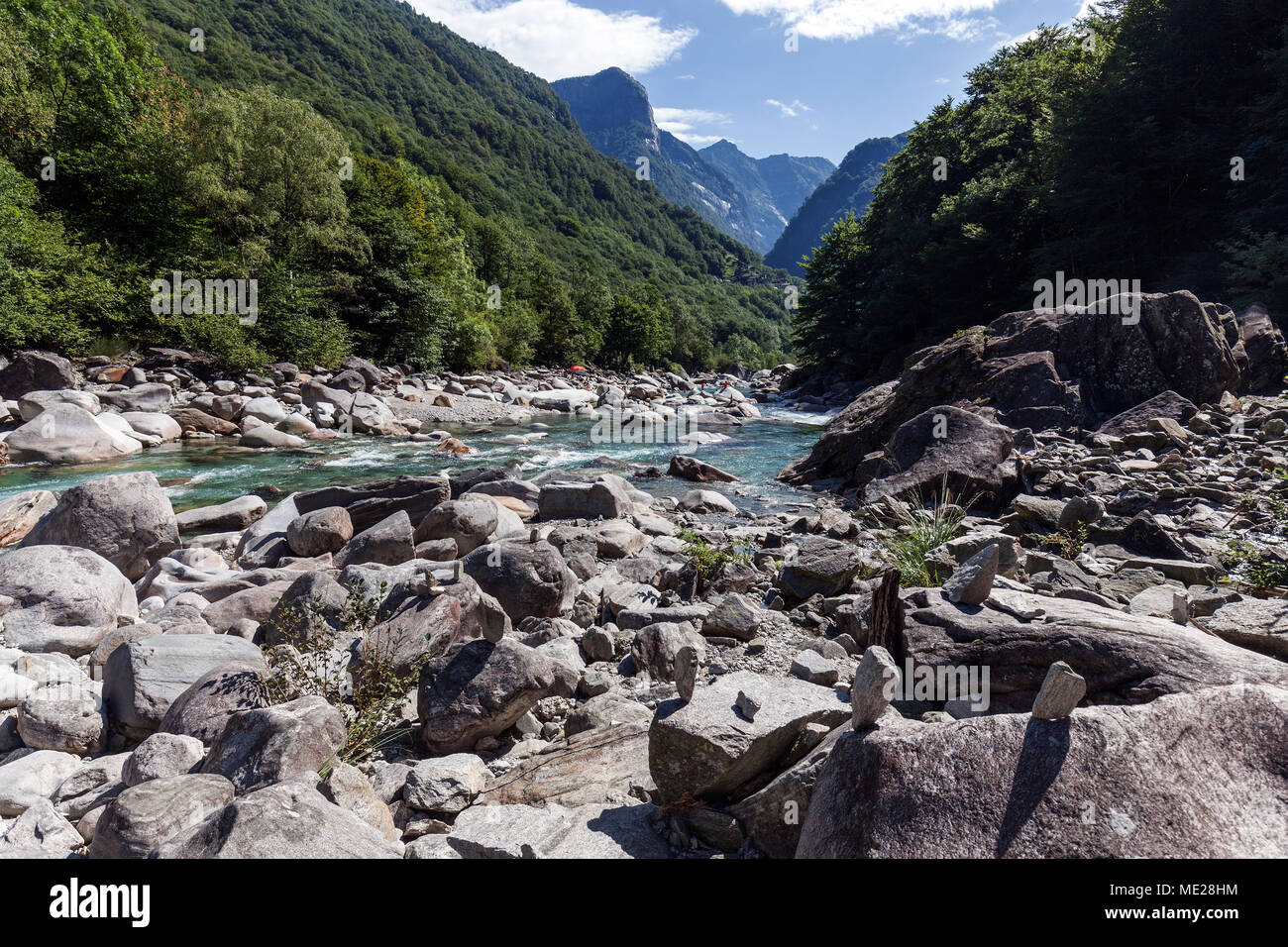 Verzasca river between Lavertezzo and Brione, Verzasca valley, Valle Verzasca, Canton Ticino, Switzerland Stock Photo