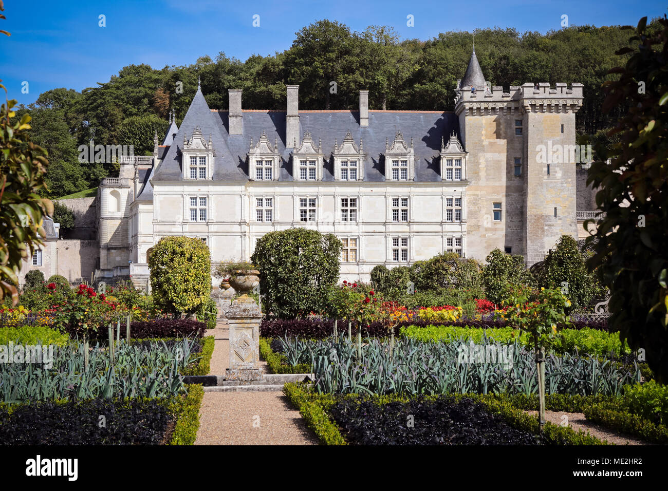 Villandry Castle, Château de Villandry with gardens, Indre-et-Loire, Touraine, Loire Valley, France Stock Photo