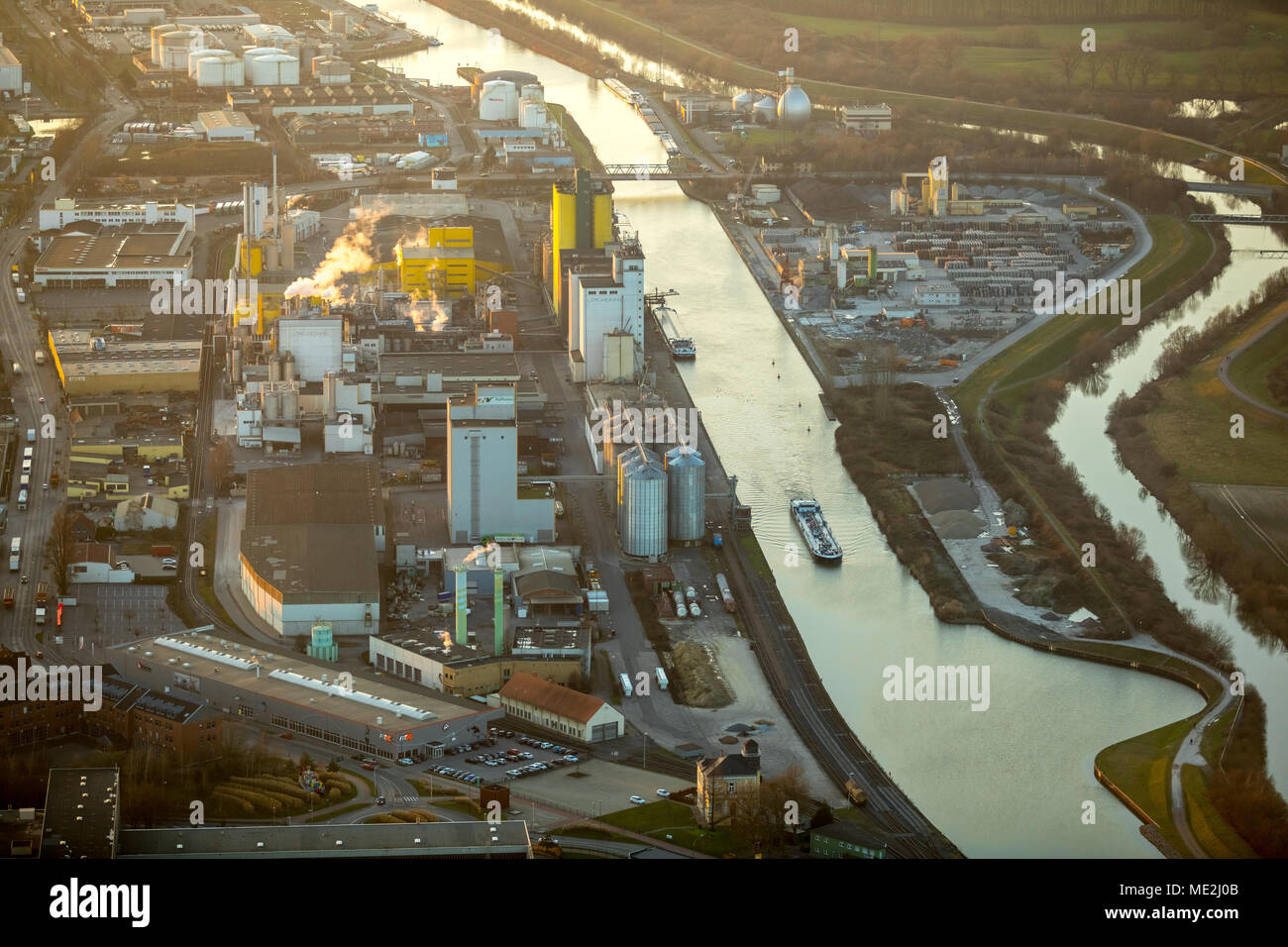 Aerial view, Harbour Hamm, Oil Mill Brökelmann, Boelio, Lippe, Datteln-Hamm Canal, Hamm, Ruhr Area, North Rhine-Westphalia Stock Photo