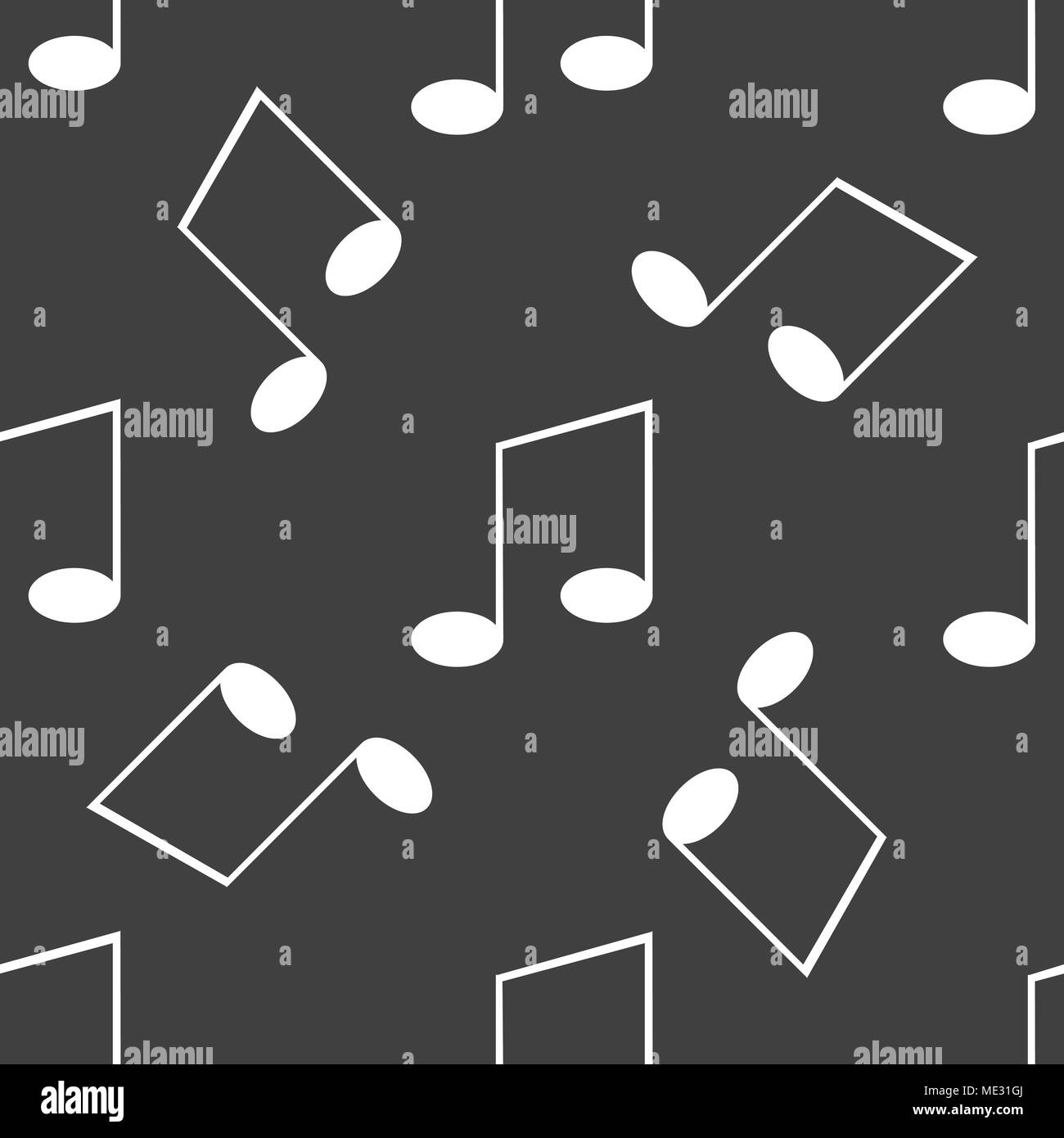 Music elements notes web icon. flat design. Seamless gray pattern ...