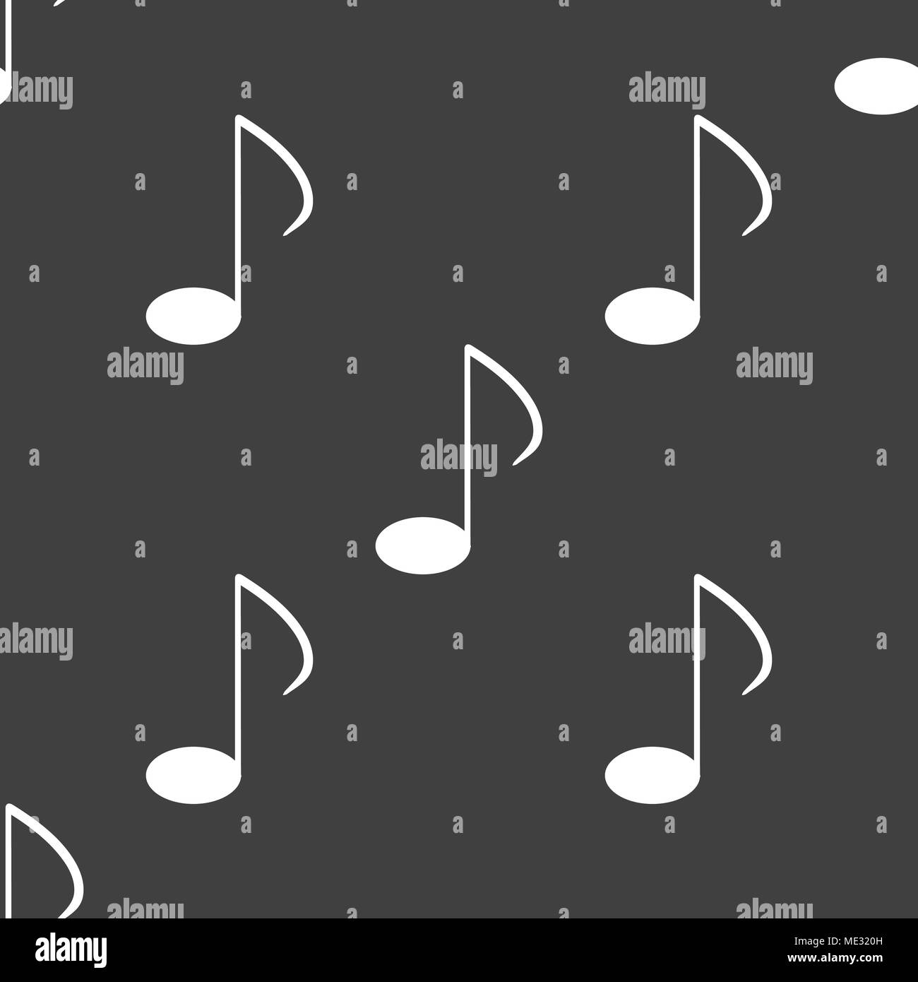 Music elements notes web icon. flat design. Seamless gray pattern ...