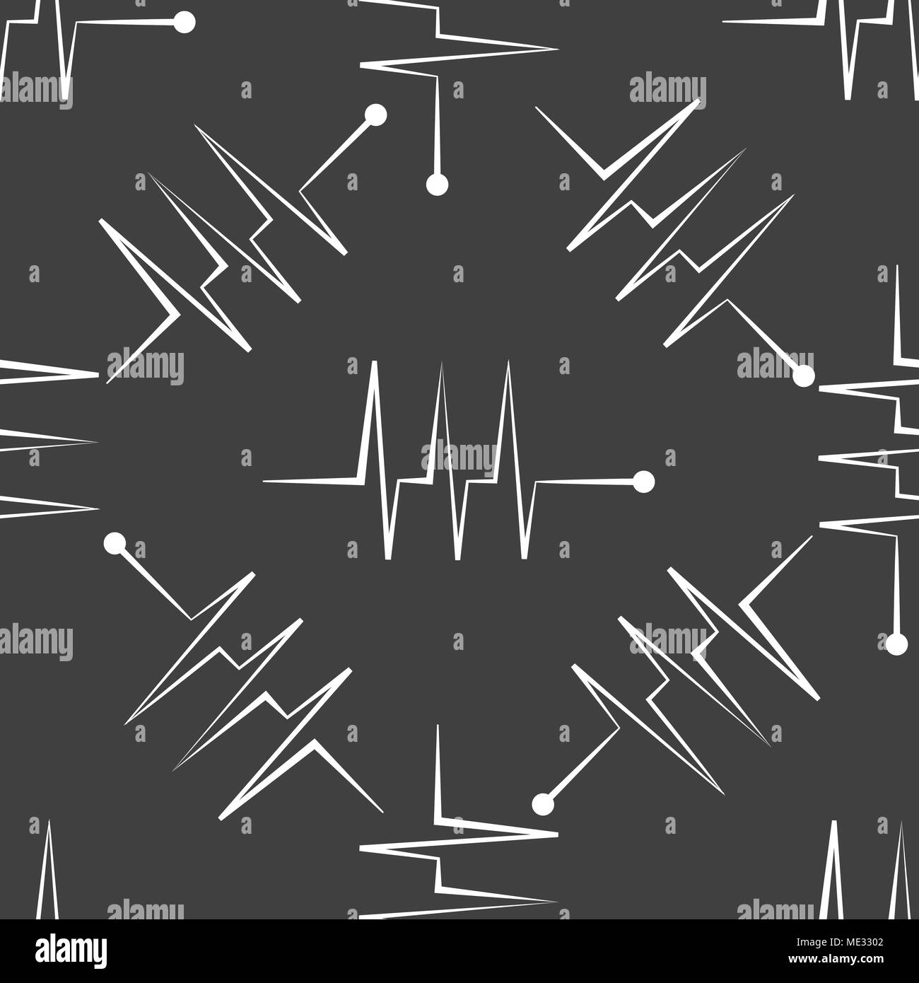 heart rhythm web icon.  flat design. Seamless gray pattern. Vector EPS10 Stock Vector