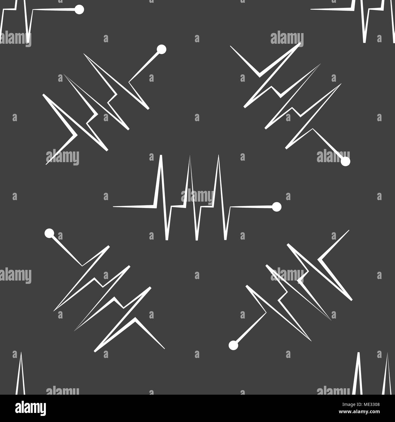 heart rhythm web icon.  flat design. Seamless gray pattern. Vector EPS10 Stock Vector