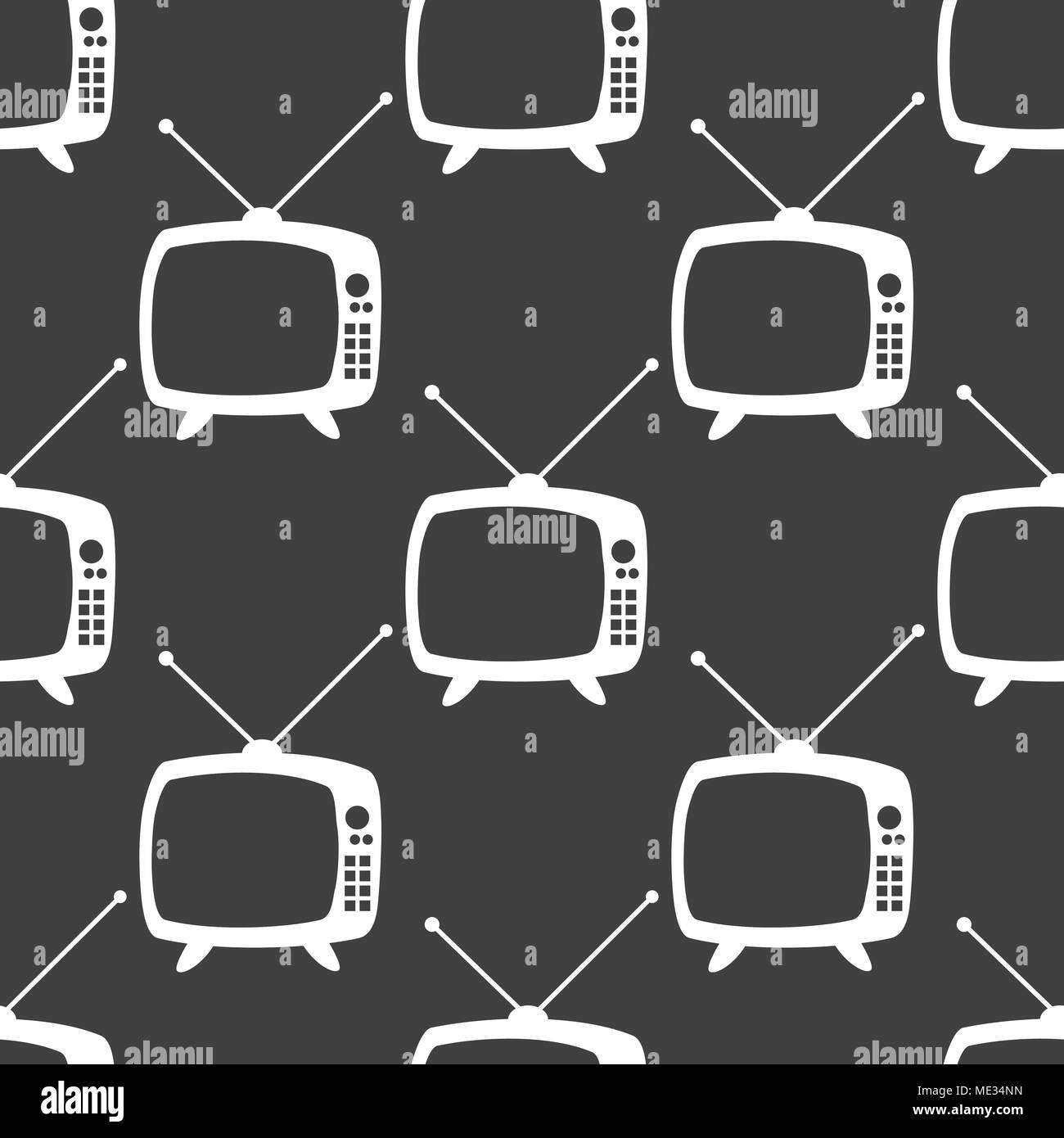 Retro tv web icon. flat design. Seamless gray pattern. Vector EPS10 Stock Vector