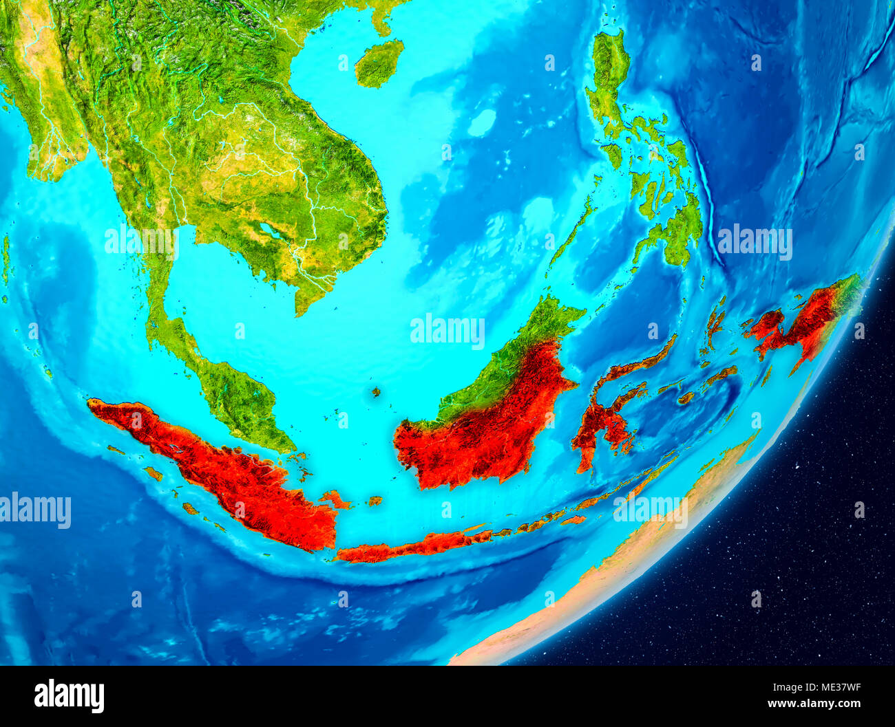 Map of Indonesia as seen from space on planet Earth. 3D illustration. Elements of this image furnished by NASA. Stock Photo