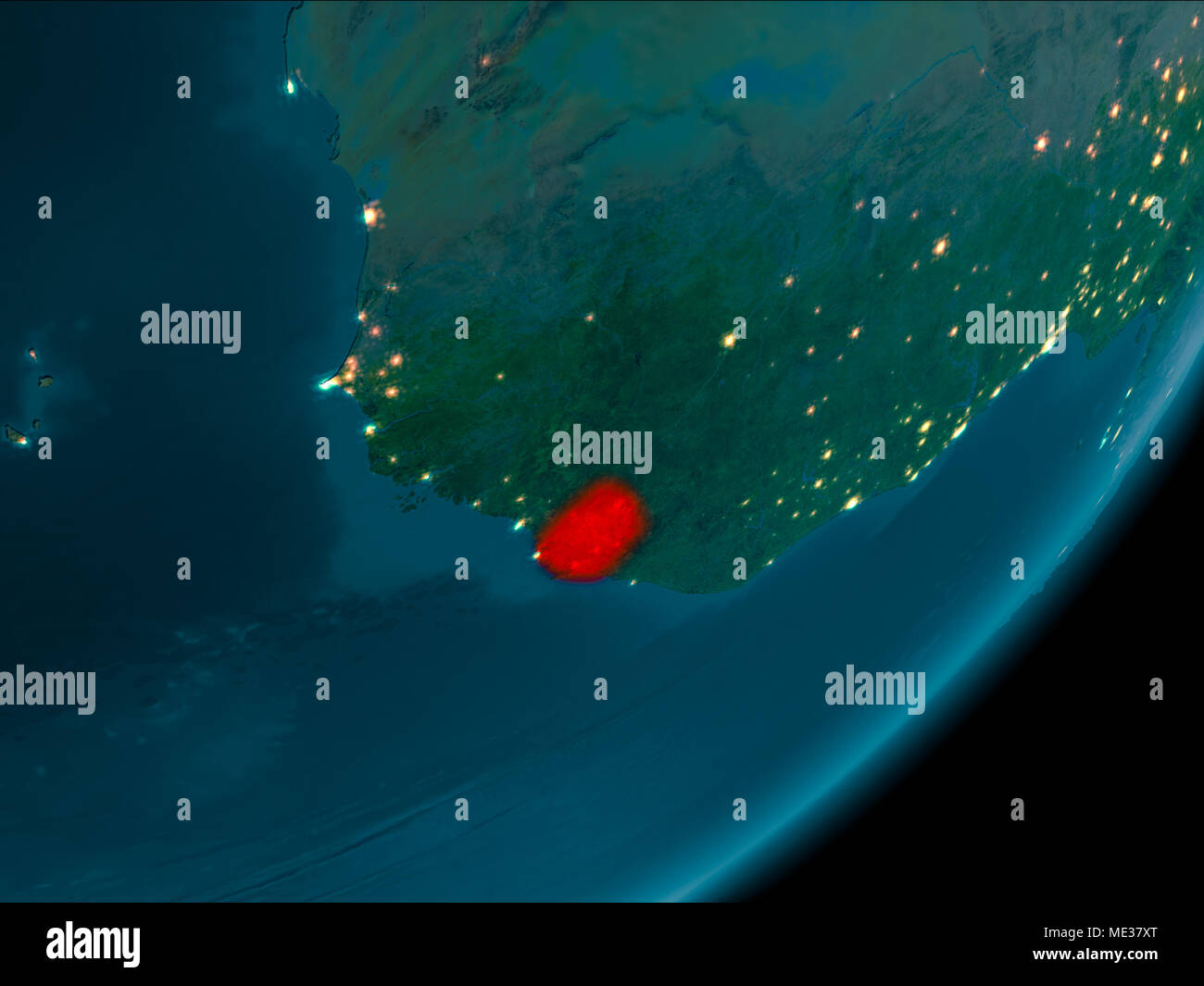 Night view of Sierra Leone highlighted in red on planet Earth with ...