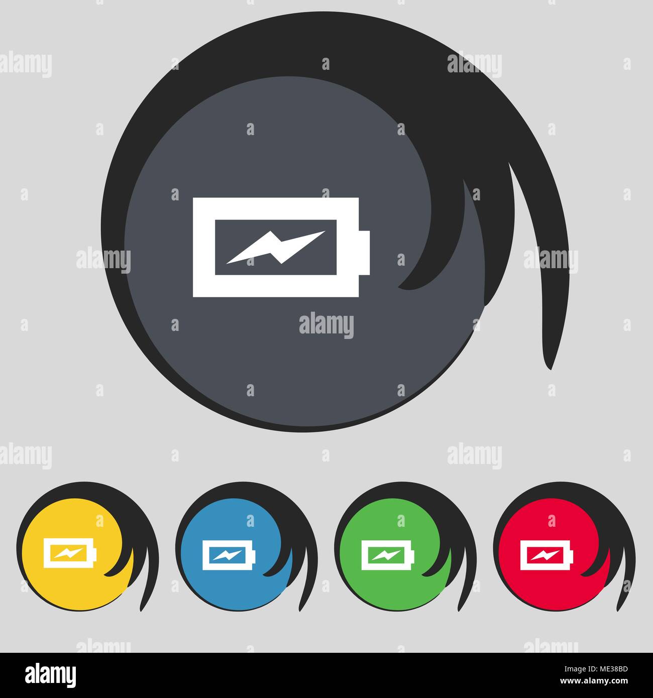 Battery charging icon sign. Symbol on five colored buttons. Vector ...