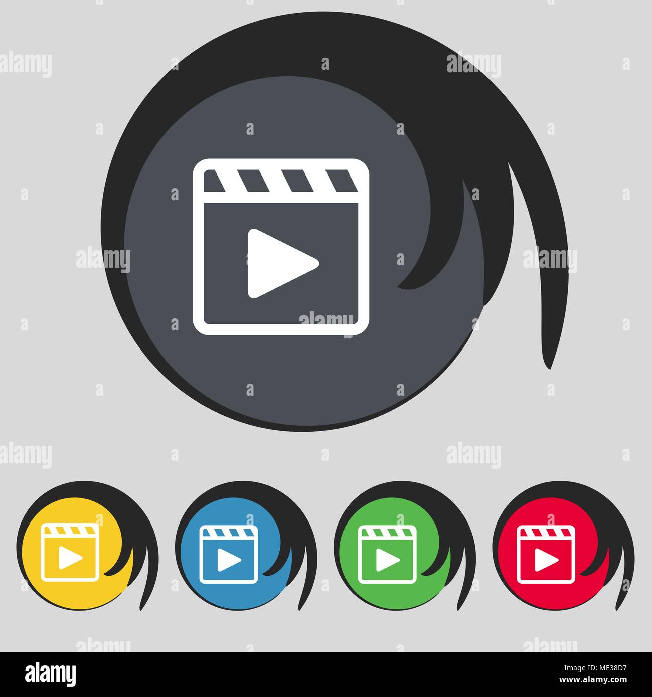 Play video icon sign. Symbol on five colored buttons. Vector ...