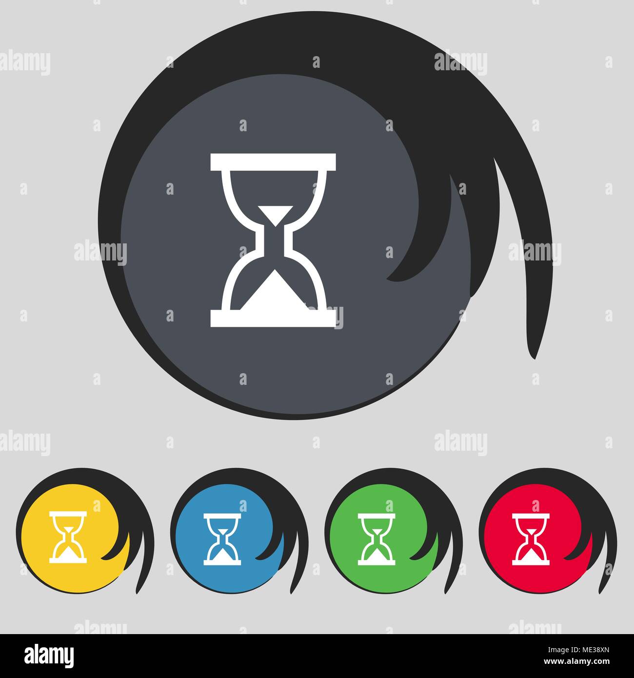 Hourglass, Sand timer icon sign. Symbol on five colored buttons. Vector ...
