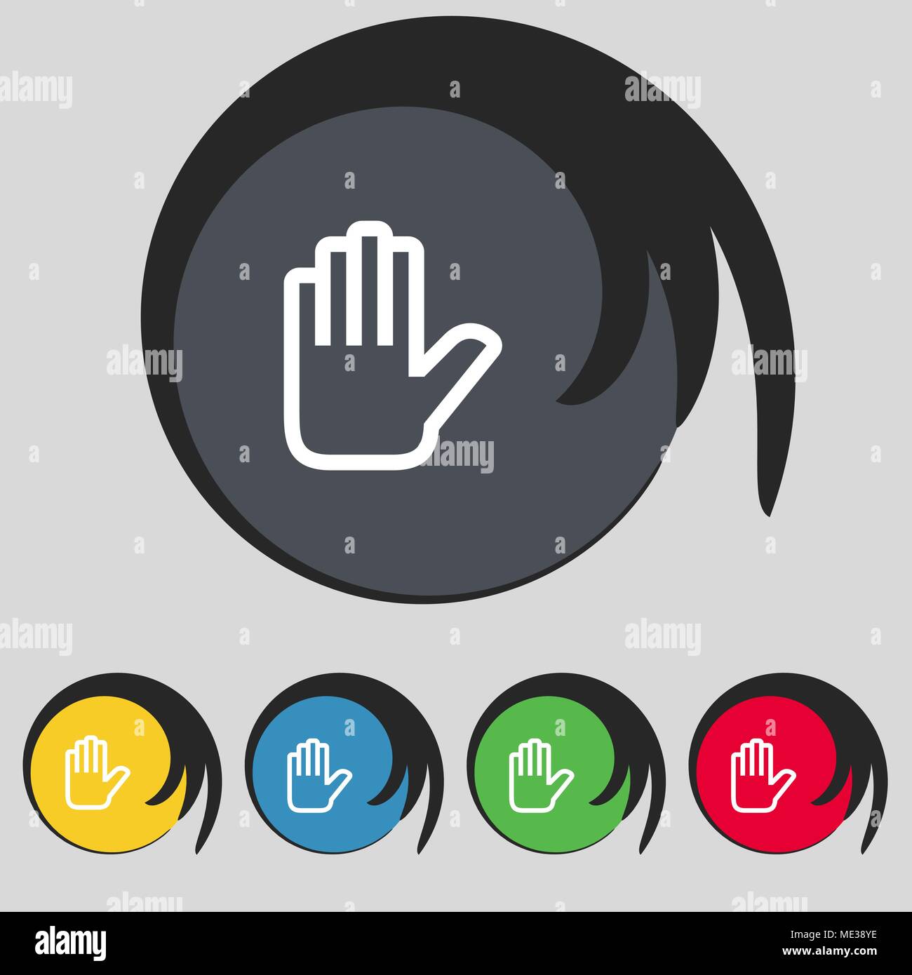 Hand print, Stop icon sign. Symbol on five colored buttons. Vector ...