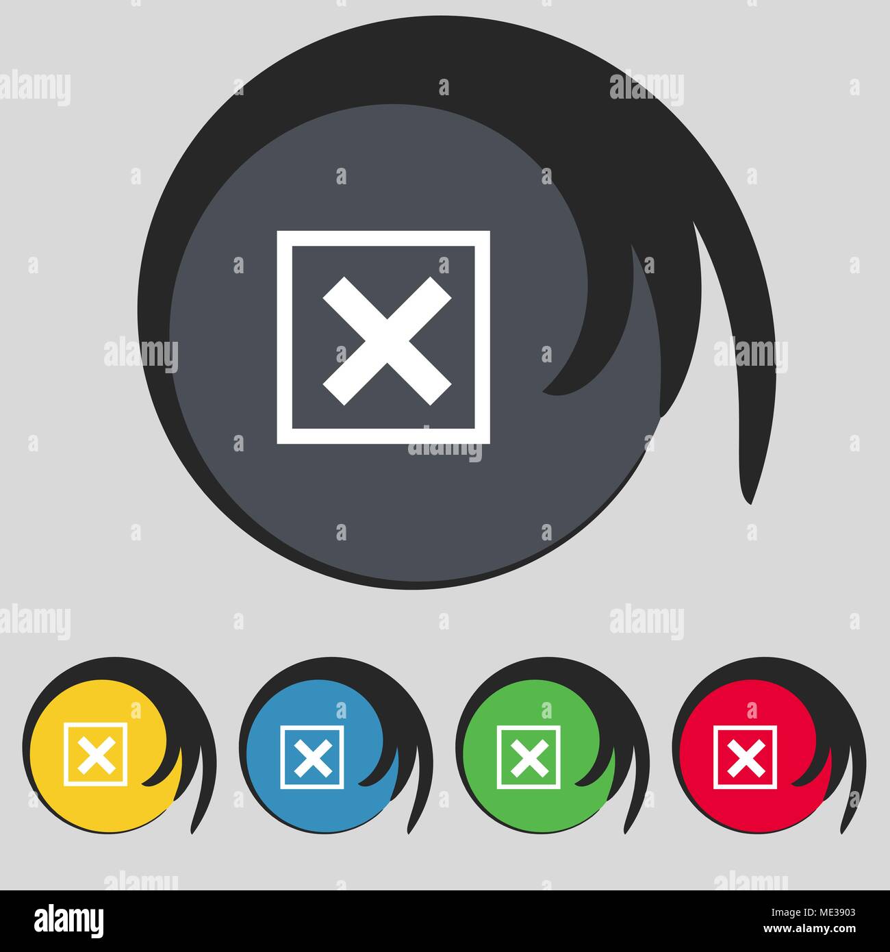 Cancel icon sign. Symbol on five colored buttons. Vector illustration ...