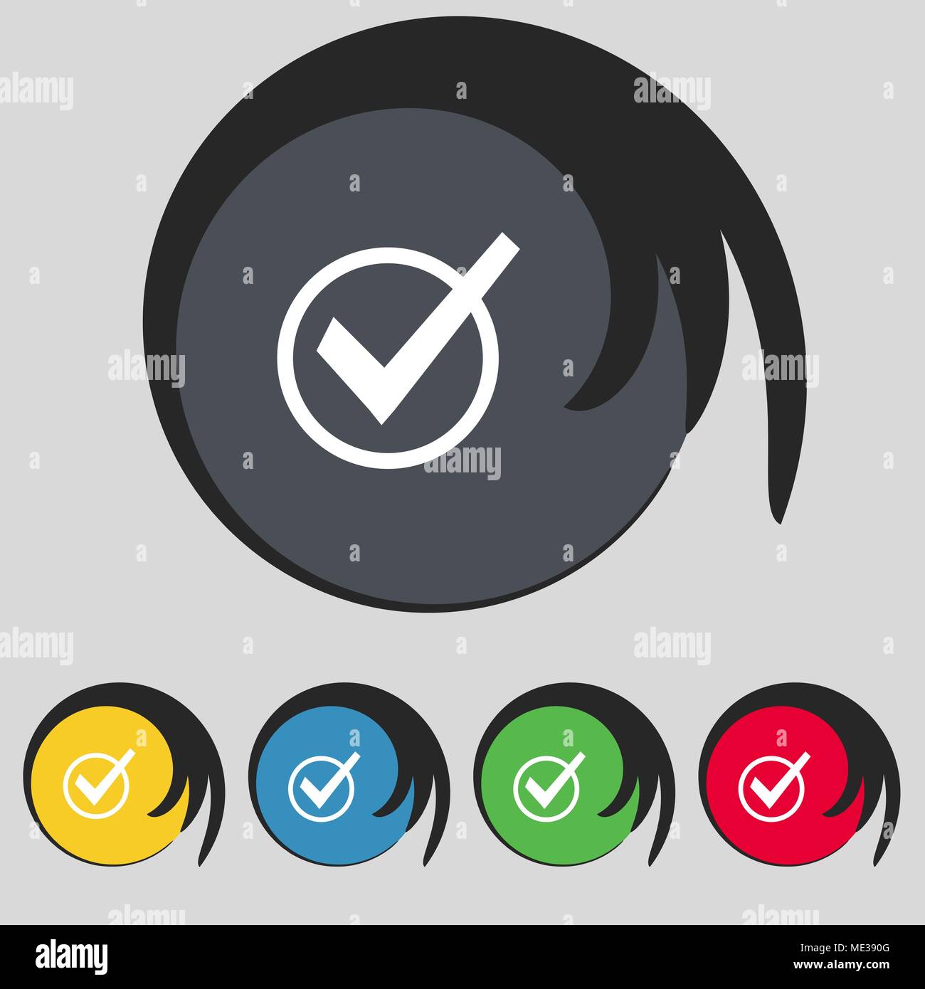 Check mark, tik icon sign. Symbol on five colored buttons. Vector ...