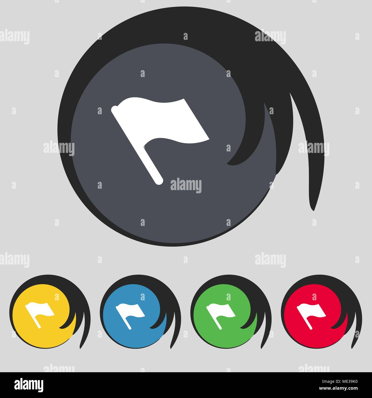 Finish, start flag icon sign. Symbol on five colored buttons. Vector ...