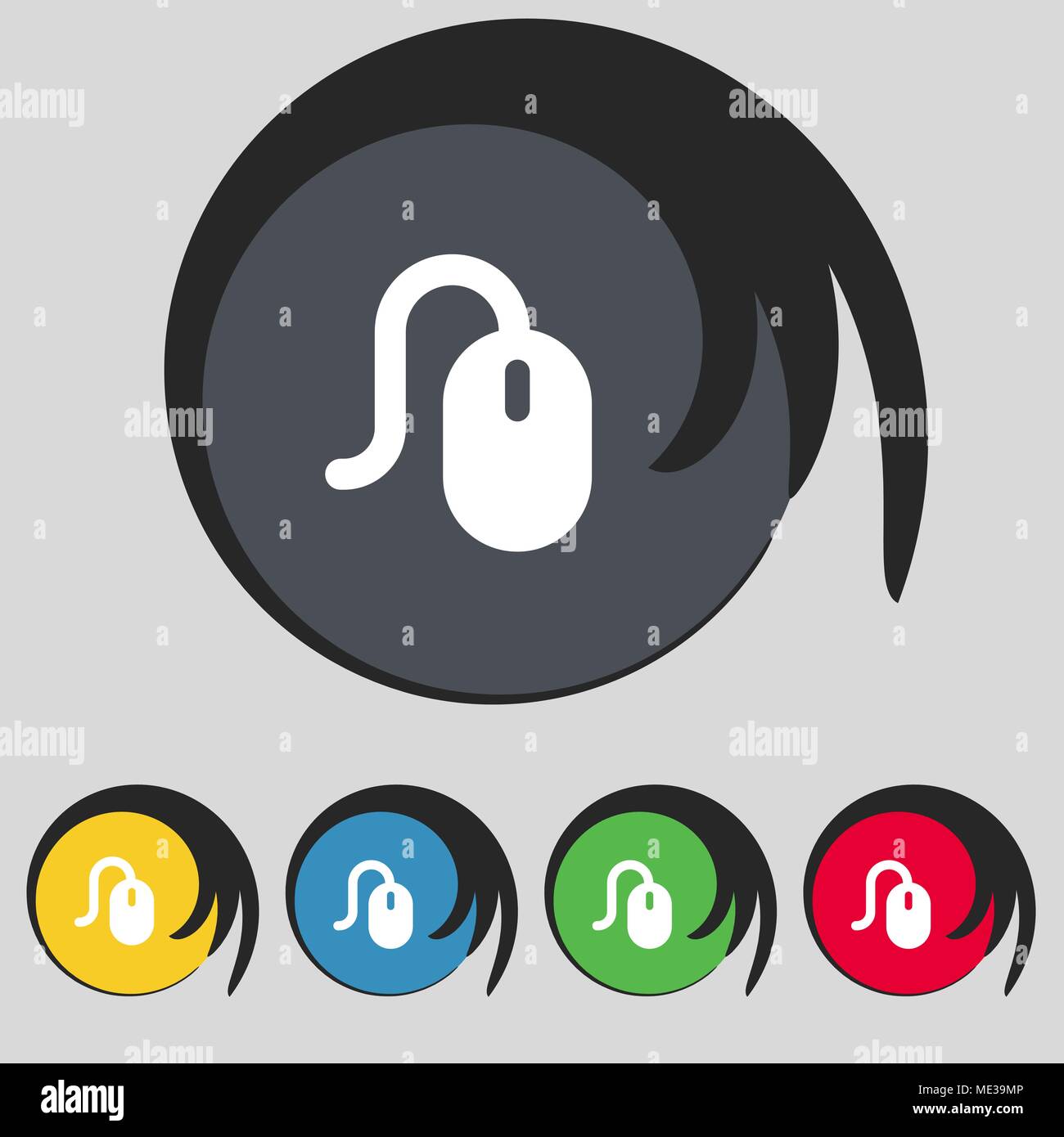 Computer mouse icon sign. Symbol on five colored buttons. Vector ...