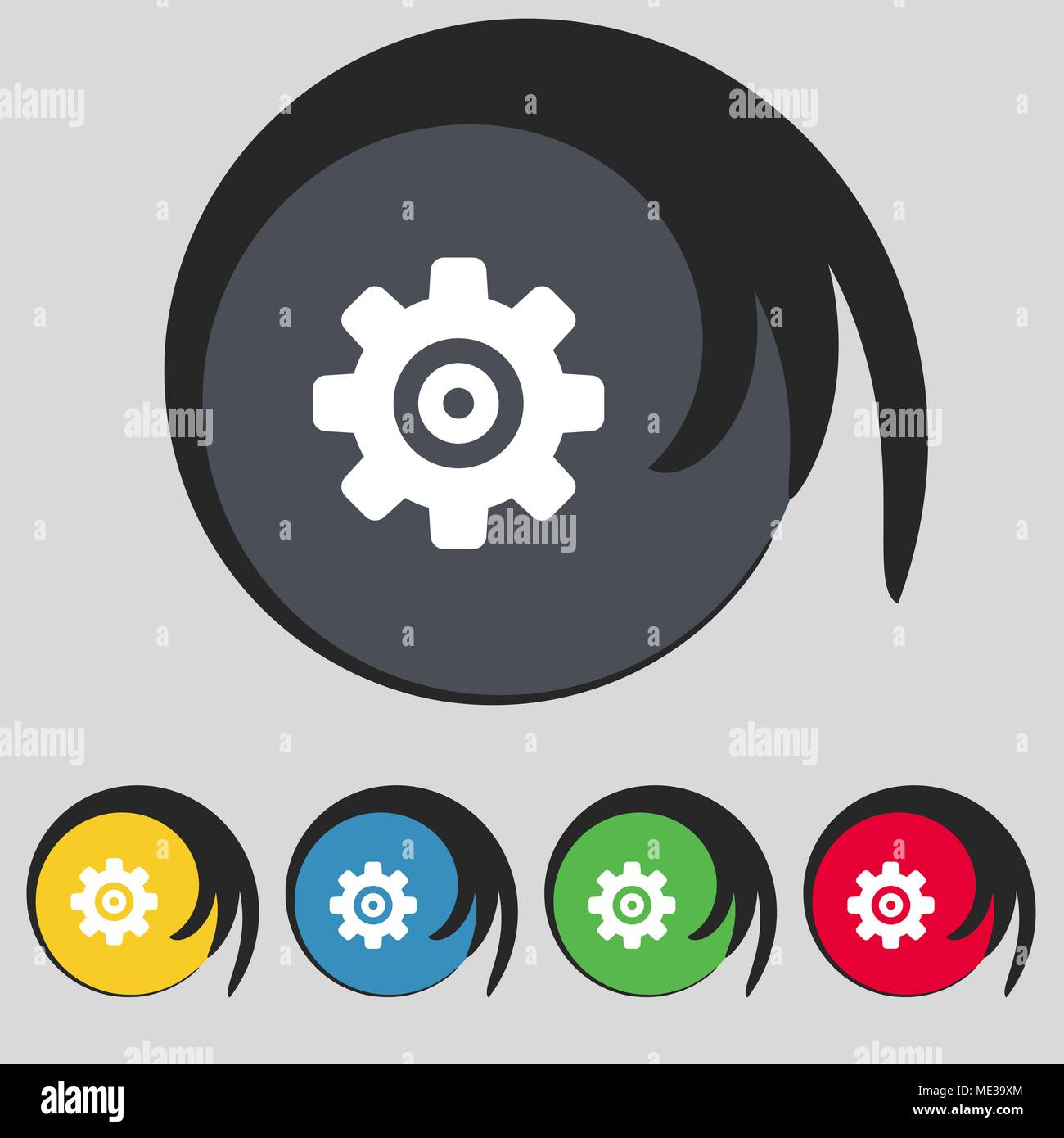 Cog settings, Cogwheel gear mechanism icon sign. Symbol on five colored ...