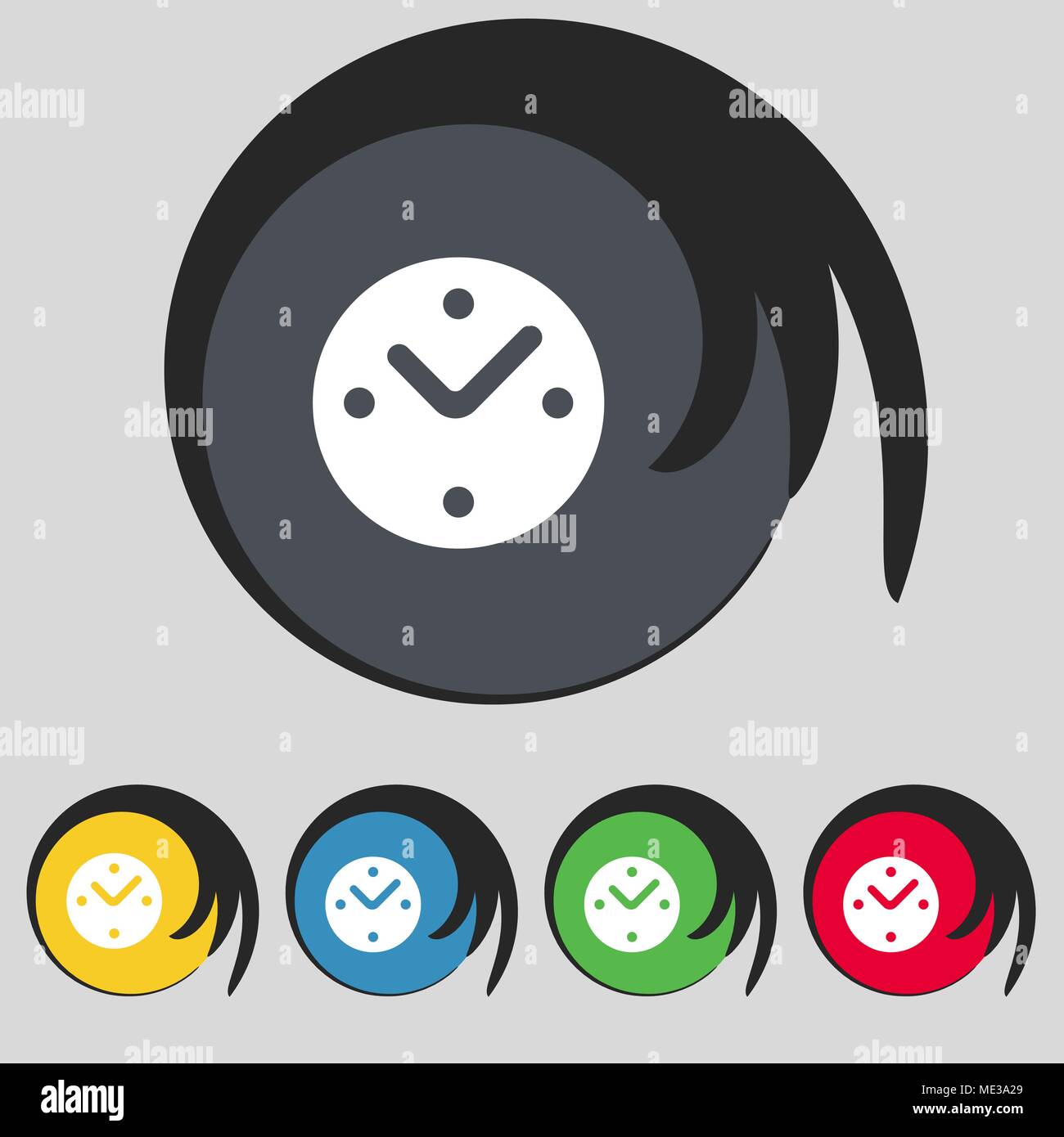 Mechanical Clock icon sign. Symbol on five colored buttons. Vector ...