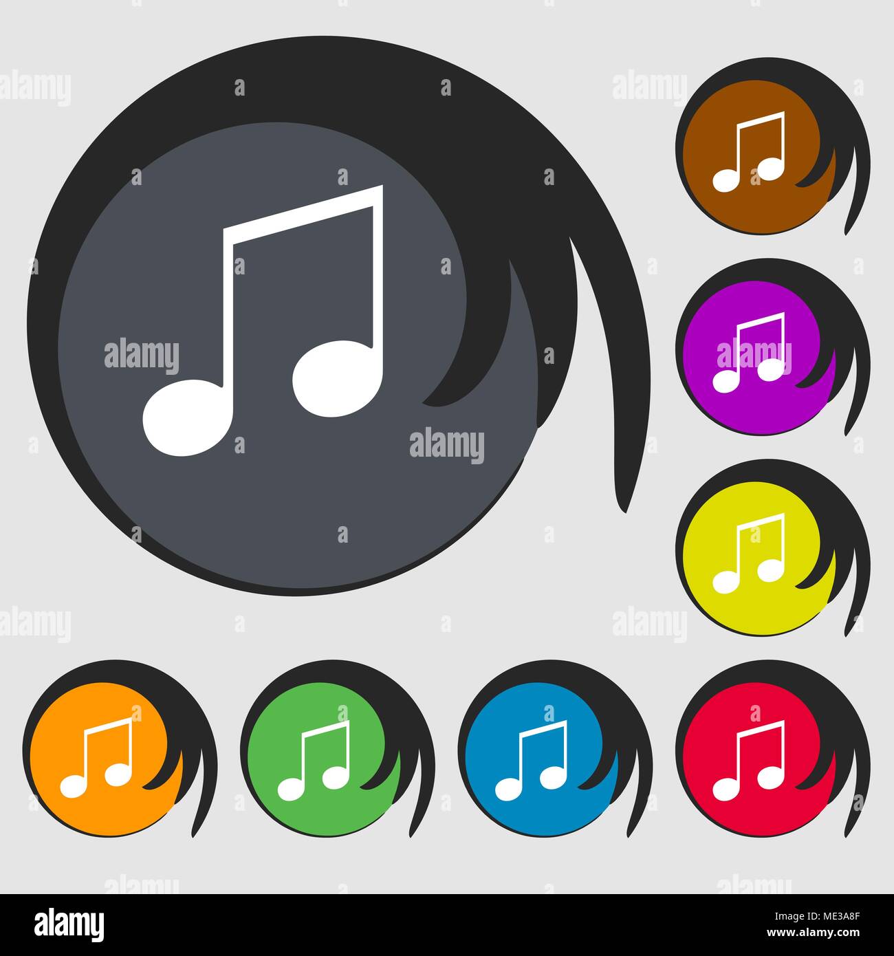 musical note, music, ringtone icon sign. Symbol on eight colored ...