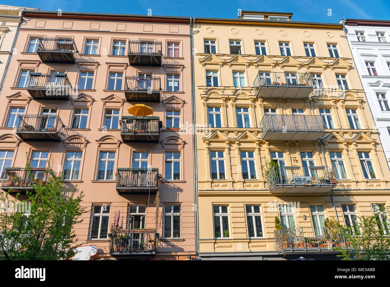 Colorful restored old residential construction seen at the Prenzlauer Berg district in Berlin, Germany Stock Photo