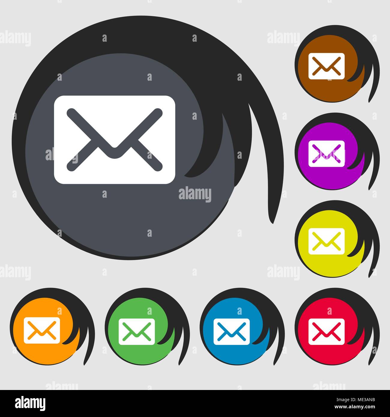 Mail, envelope, letter icon sign. Symbol on eight colored buttons ...