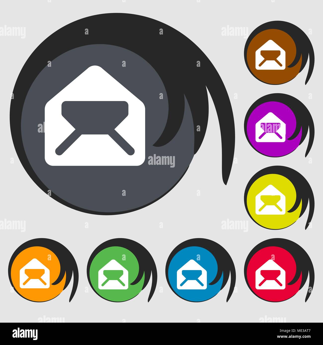 Mail, envelope, letter icon sign. Symbol on eight colored buttons ...