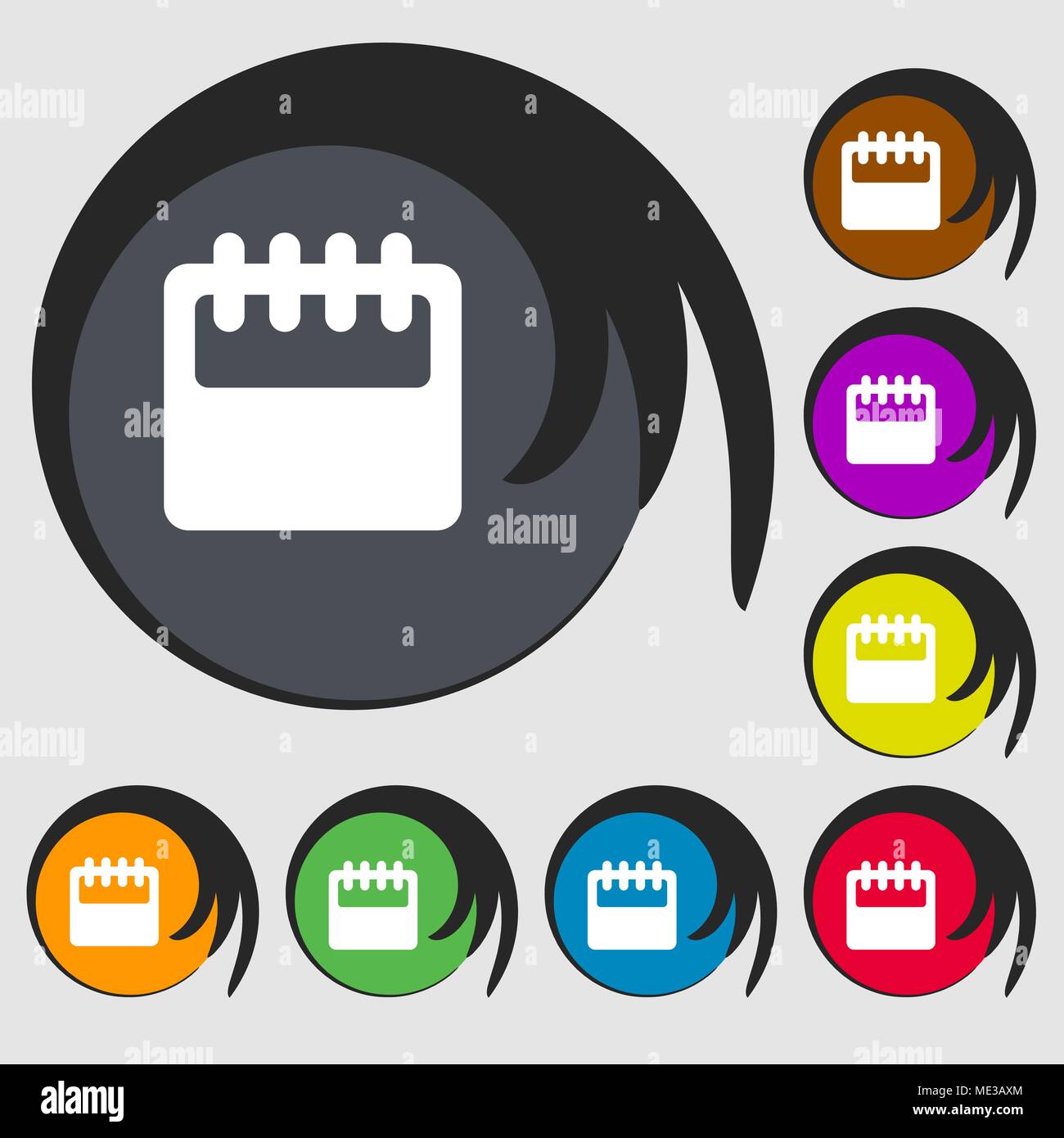 Notepad, calendar icon sign. Symbol on eight colored buttons. Vector ...
