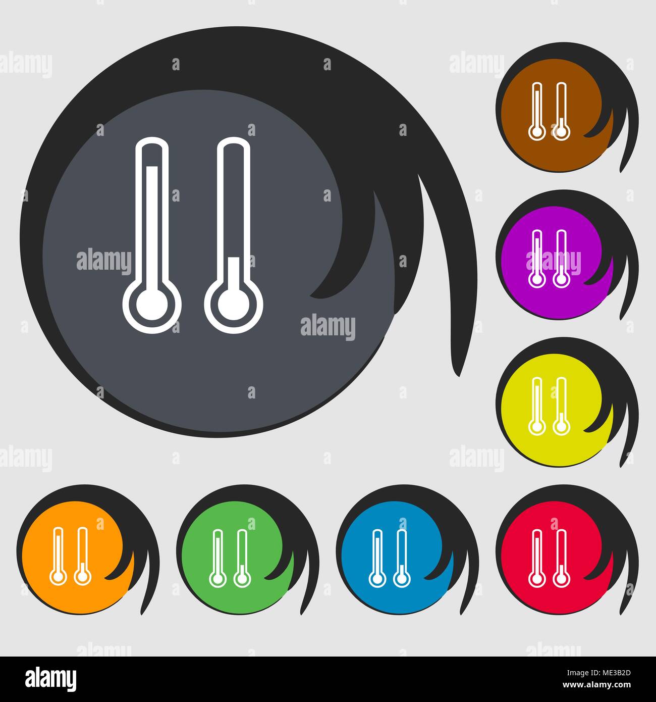 thermometer temperature icon sign. Symbol on eight colored buttons