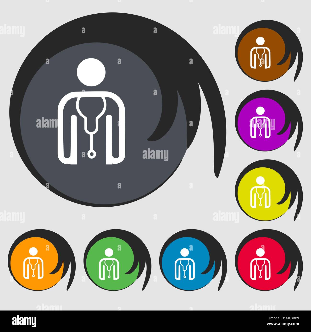 doctor icon sign. Symbol on eight colored buttons. Vector illustration ...