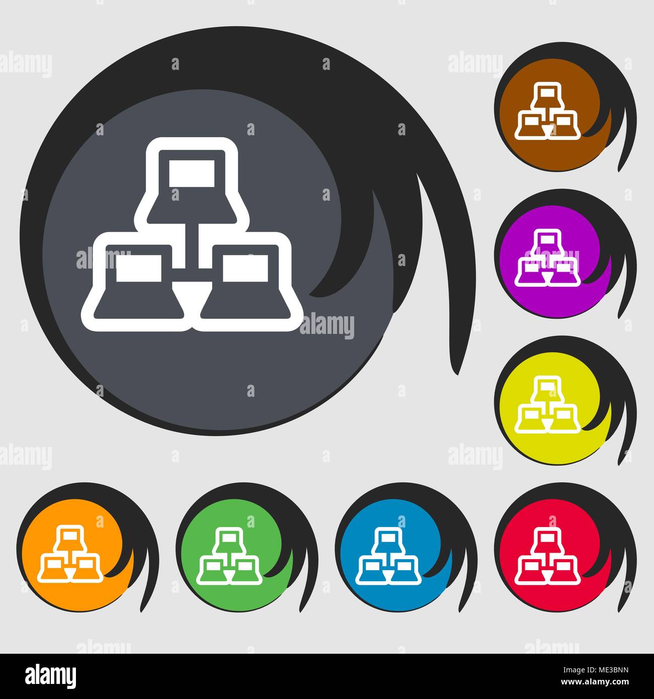 local area network icon sign. Symbol on eight colored buttons. Vector ...