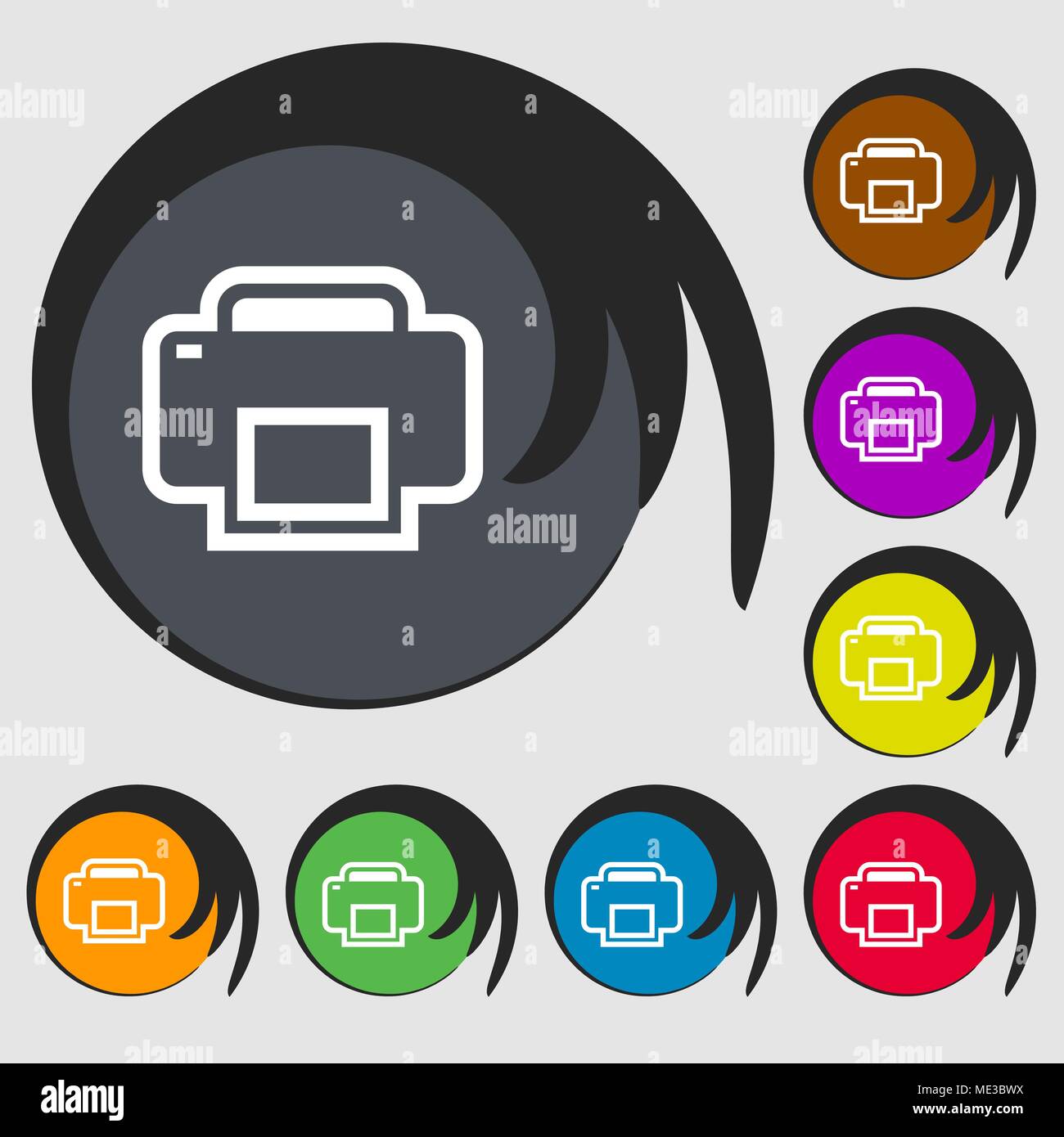 Printing icon sign. Symbol on eight colored buttons. Vector ...