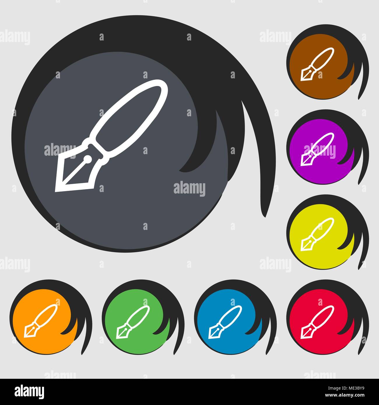 Pen icon sign. Symbol on eight colored buttons. Vector illustration ...