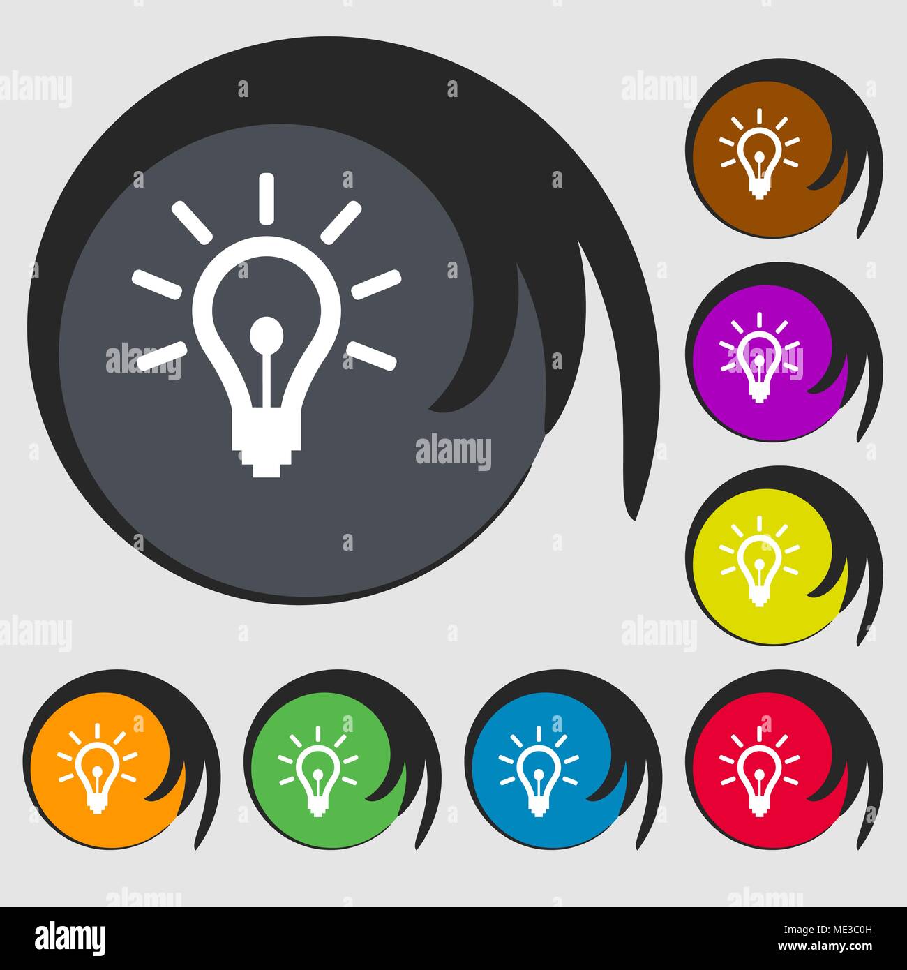 Light bulb icon sign. Symbol on eight colored buttons. Vector ...